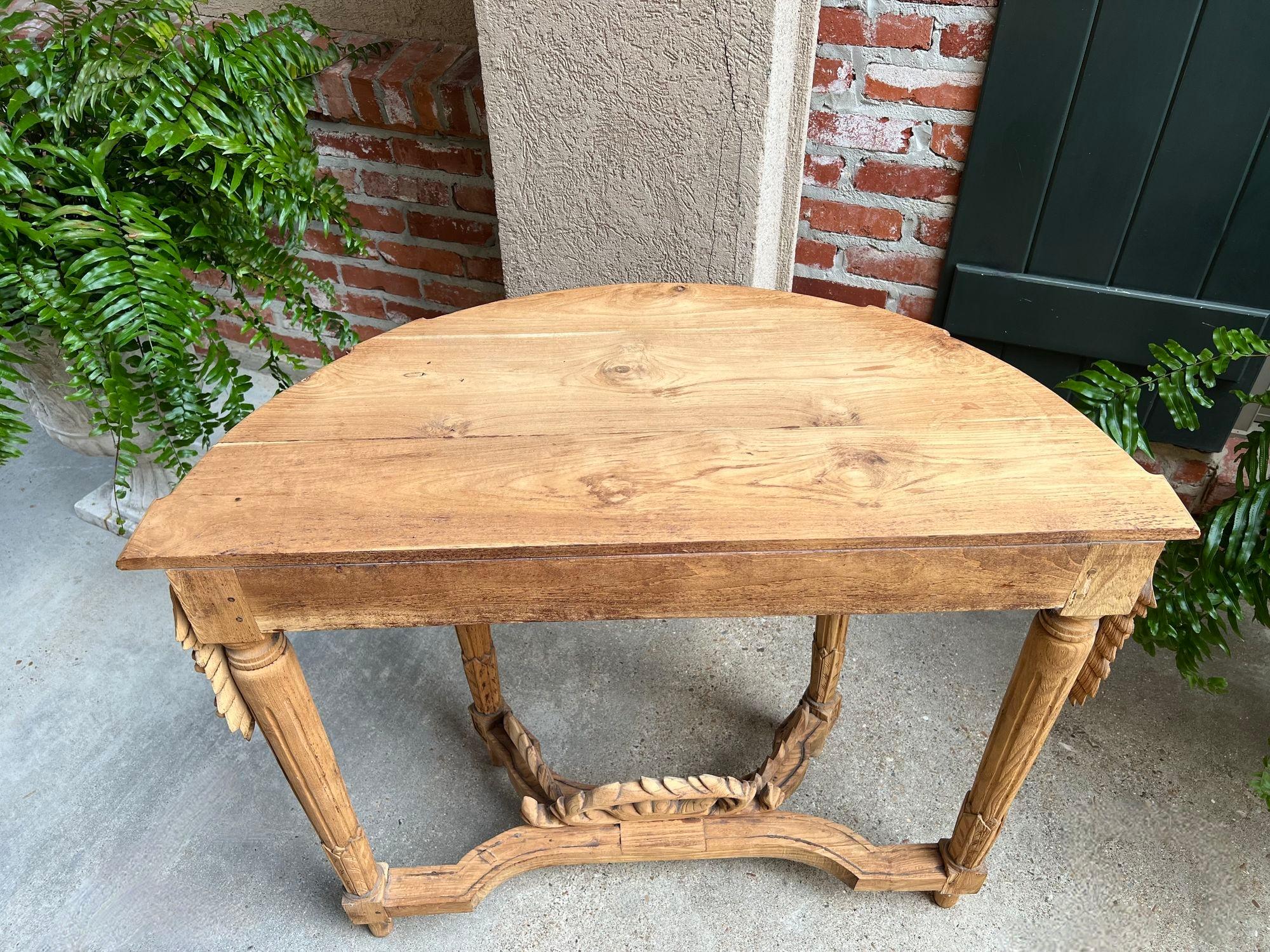 Antique French Louis XVI Console Table Foyer Demilune Carved Bleached Wood c1890 For Sale 6