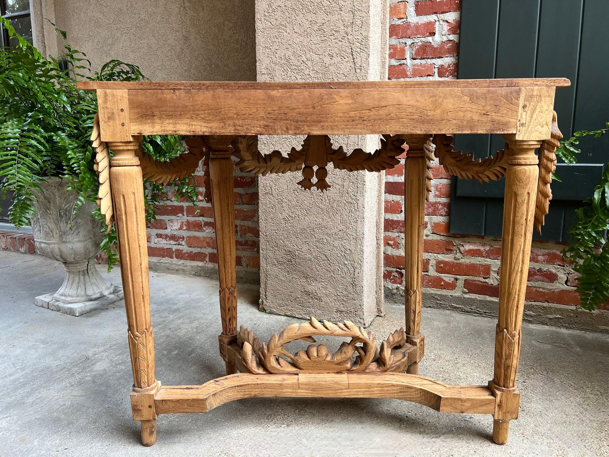 Antique French Louis XVI Console Table Foyer Demilune Carved Bleached Wood c1890 For Sale 7