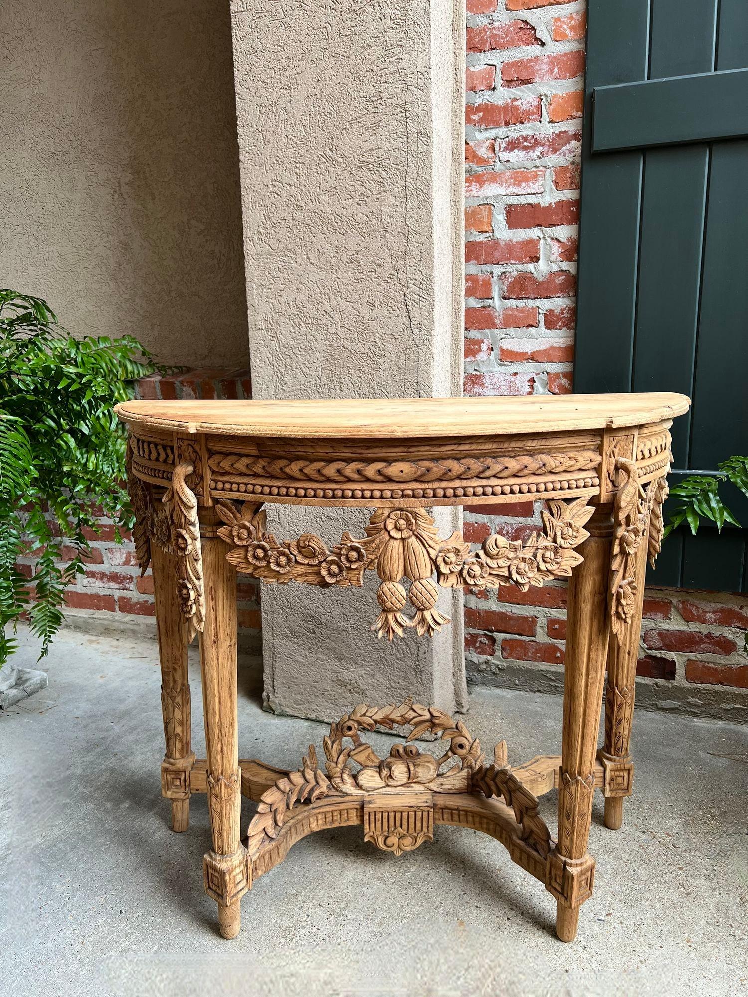 Antique French Louis XVI Console Table Foyer Demilune Carved Bleached Wood c1890 For Sale 8