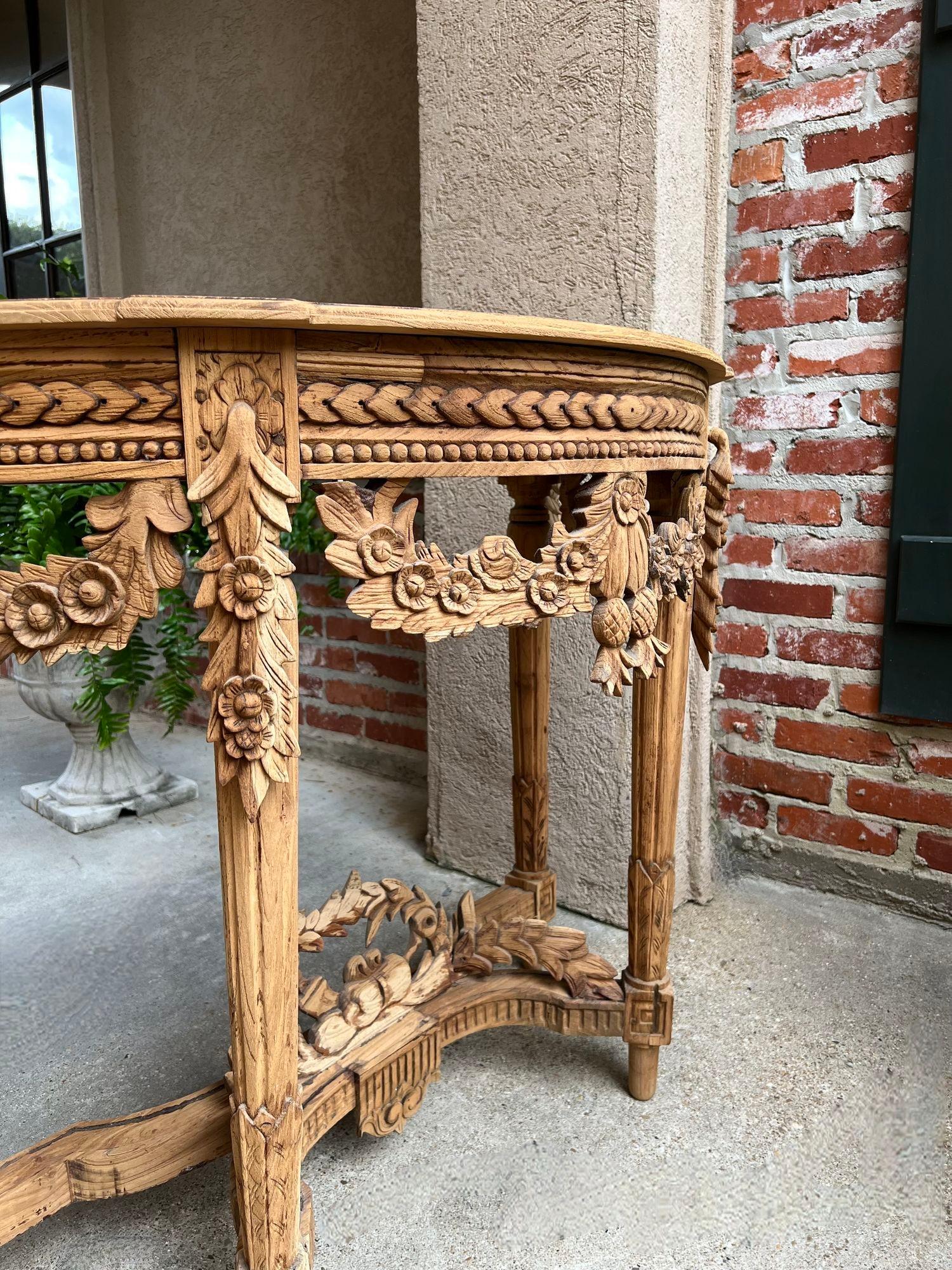 Antique French Louis XVI Console Table Foyer Demilune Carved Bleached Wood c1890 For Sale 9