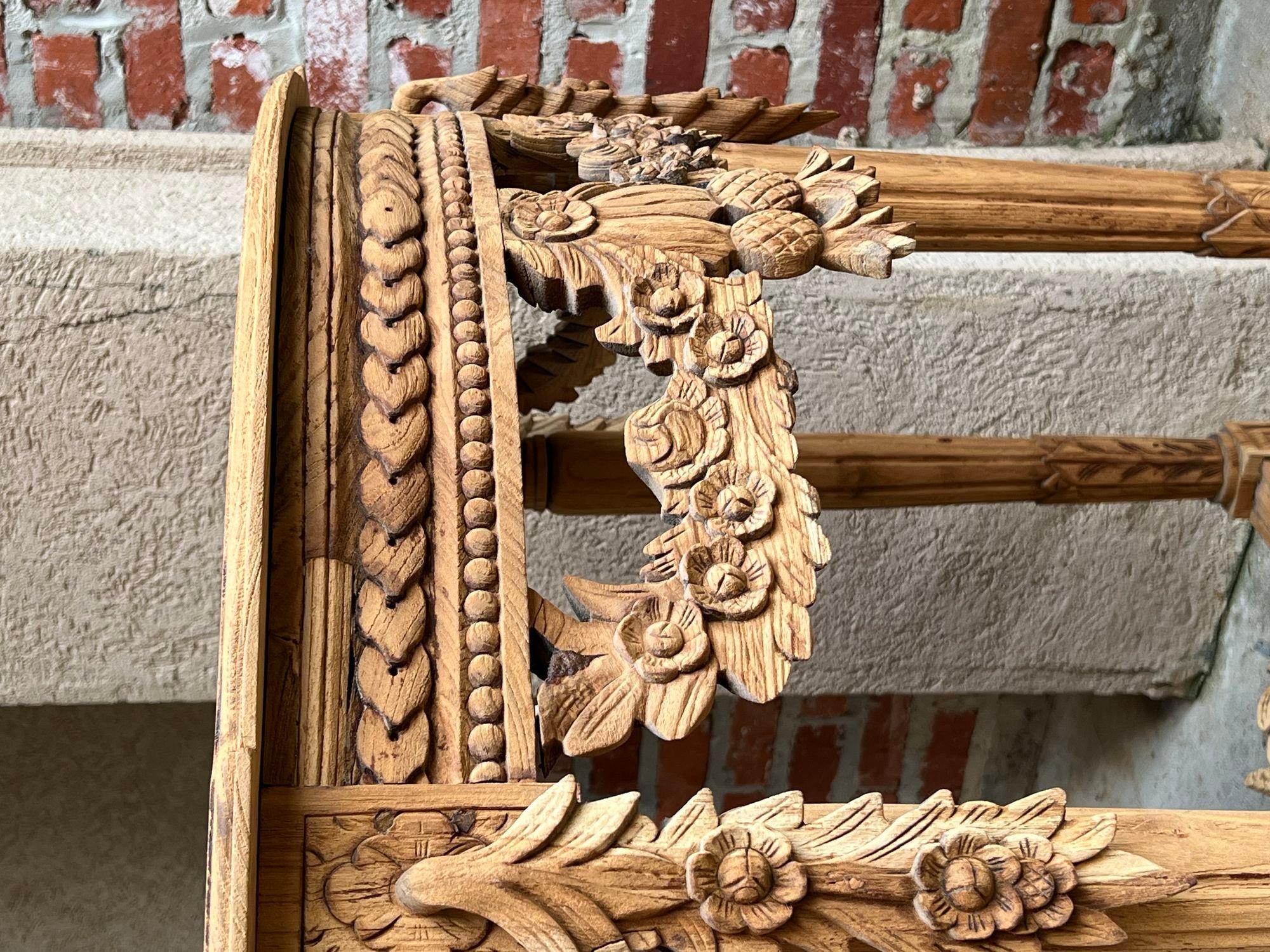 Antique French Louis XVI Console Table Foyer Demilune Carved Bleached Wood c1890 For Sale 11