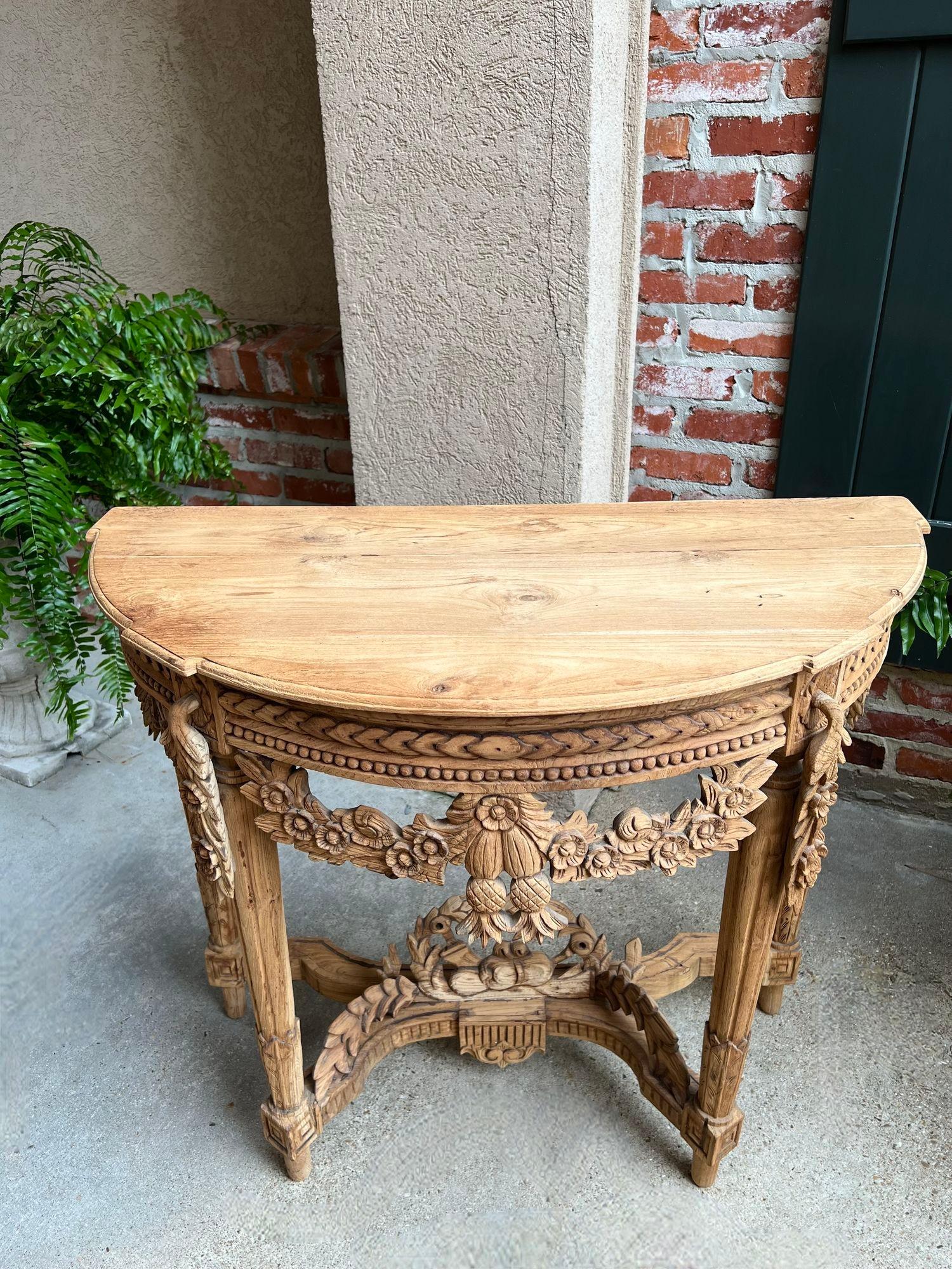 Antique French Louis XVI Console Table Foyer Demilune Carved Bleached Wood c1890 For Sale 14
