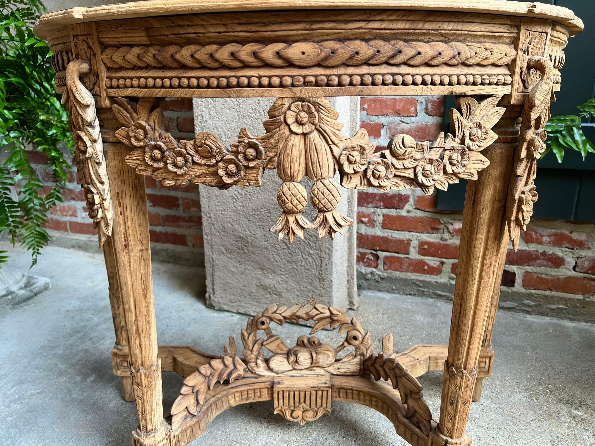 Late 19th Century Antique French Louis XVI Console Table Foyer Demilune Carved Bleached Wood c1890 For Sale