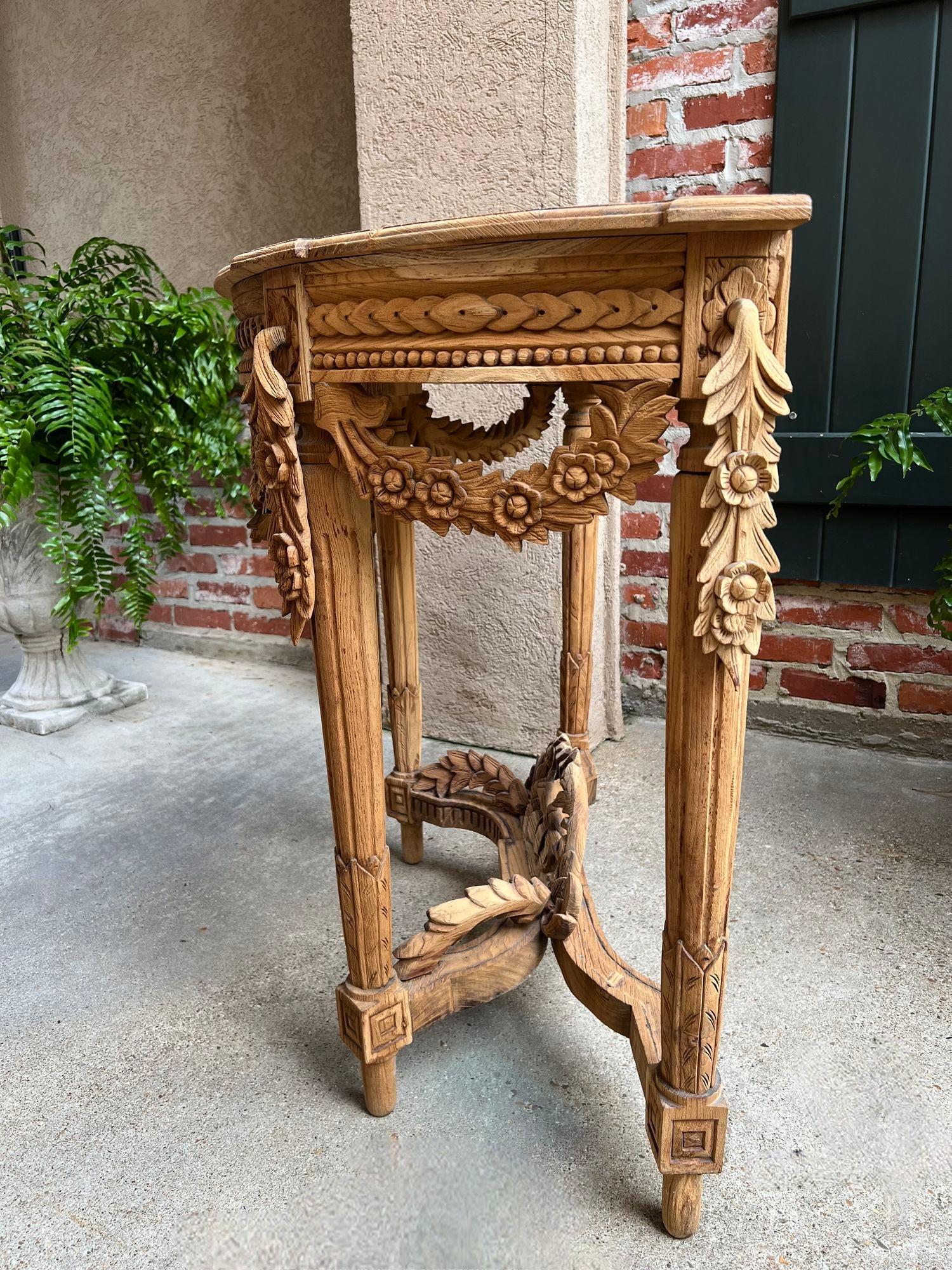 Antique French Louis XVI Console Table Foyer Demilune Carved Bleached Wood c1890 For Sale 3
