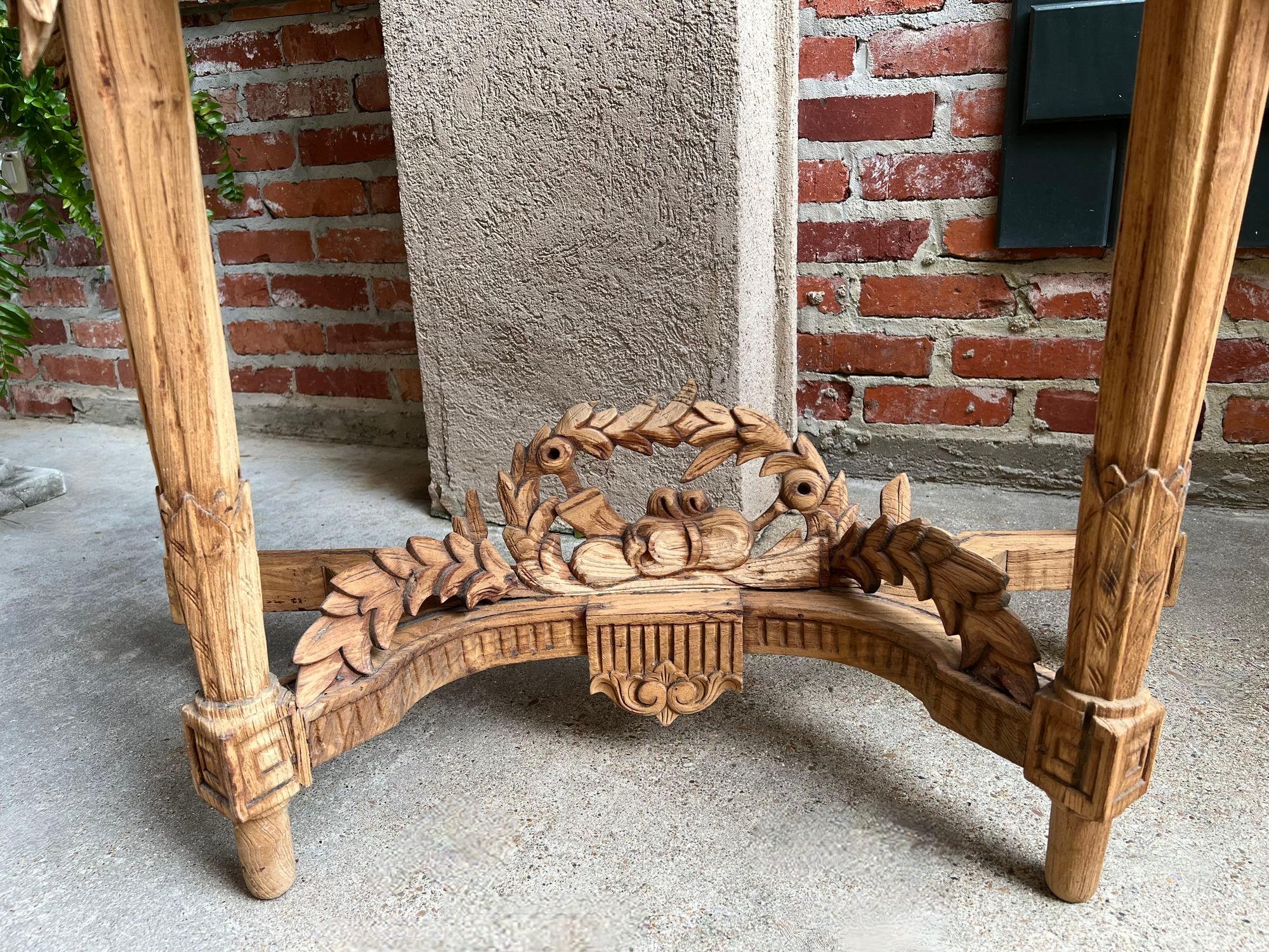 Antique French Louis XVI Console Table Foyer Demilune Carved Bleached Wood c1890 For Sale 4