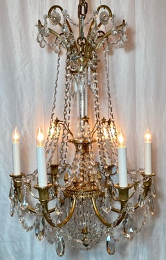 Antique French Louis XVI Crystal and Gold Bronze Chandelier, circa 1890