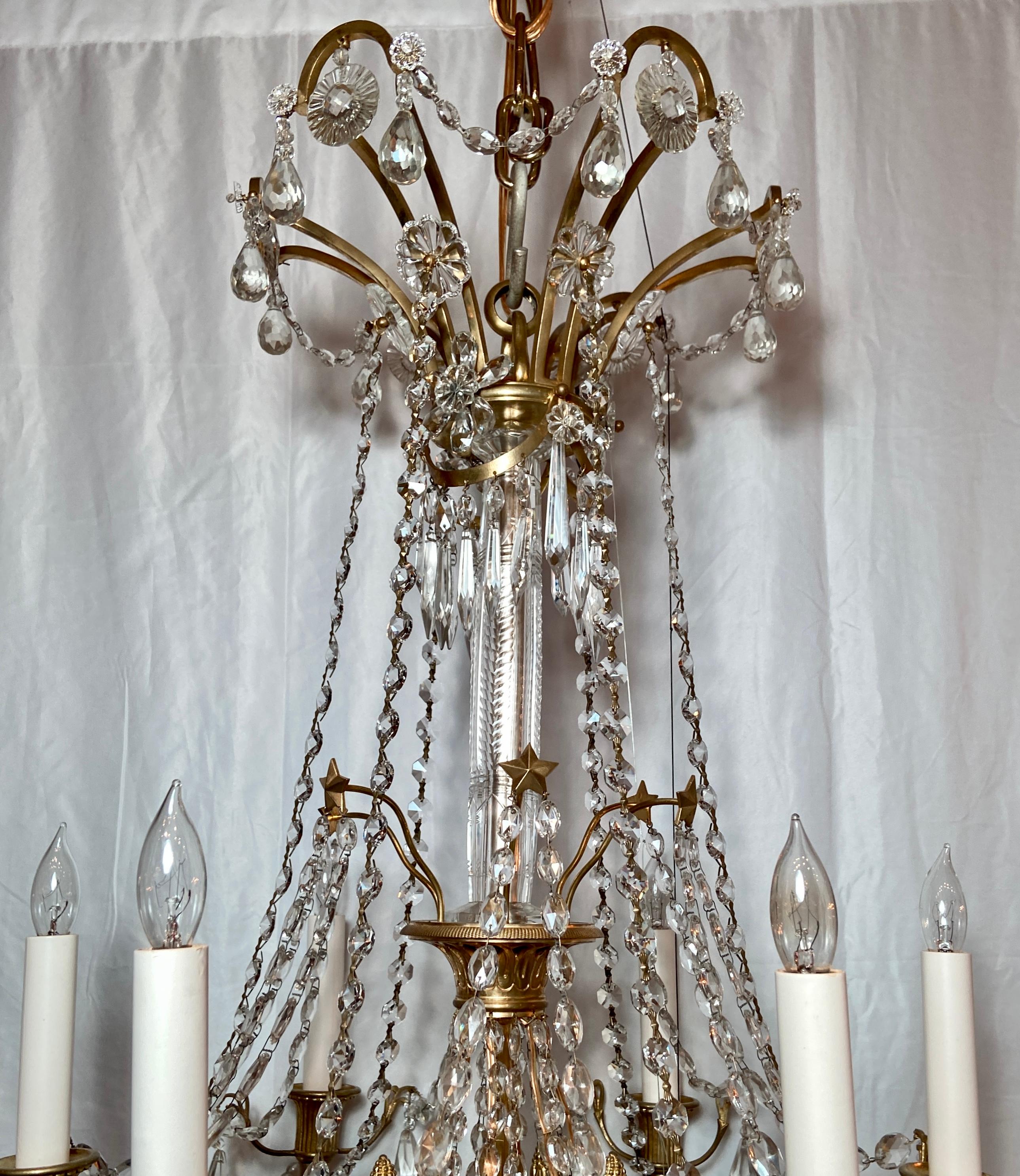 Antique French Louis XVI Crystal and Gold Bronze Chandelier, circa 1890 In Good Condition For Sale In New Orleans, LA