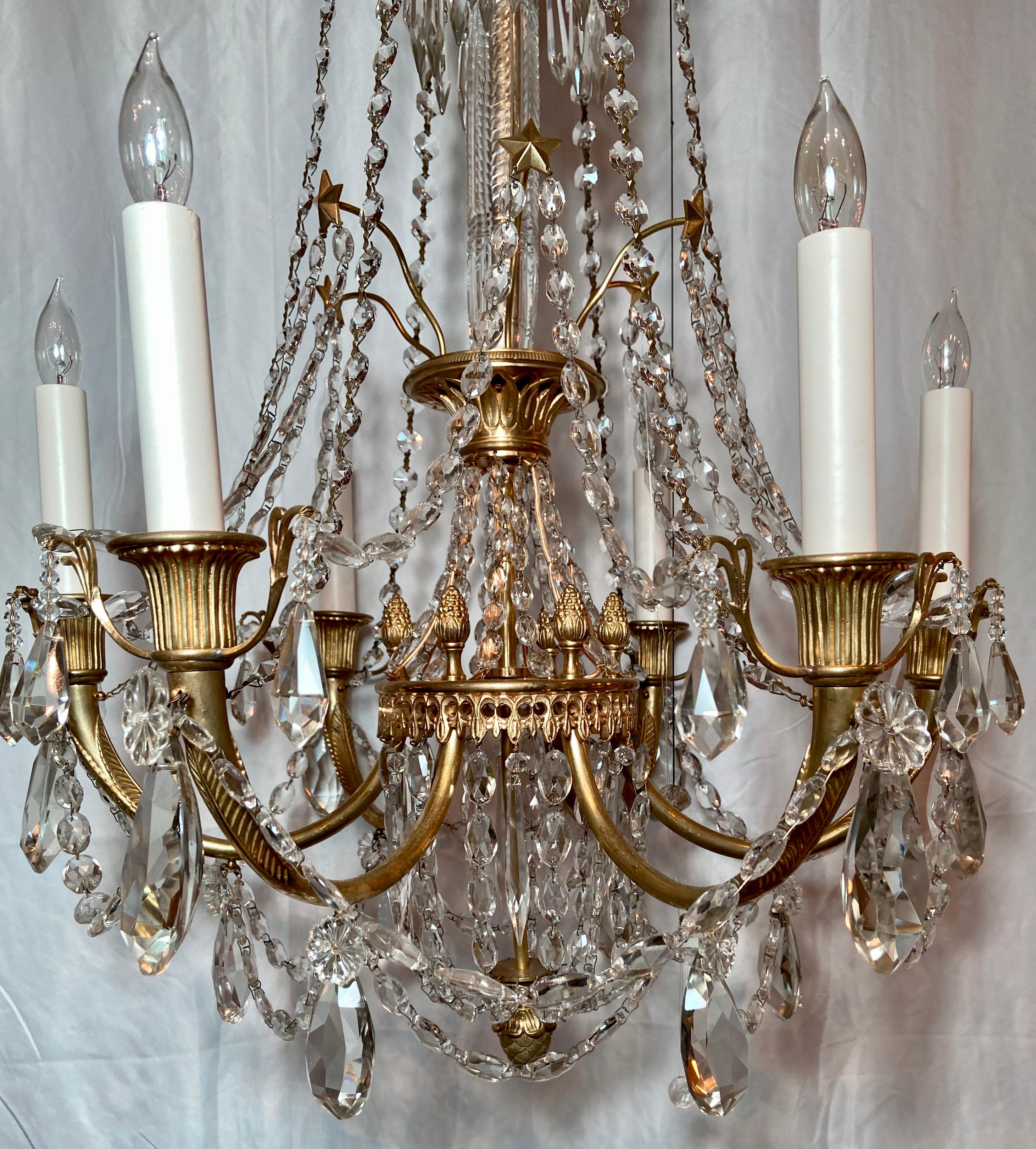 19th Century Antique French Louis XVI Crystal and Gold Bronze Chandelier, circa 1890 For Sale