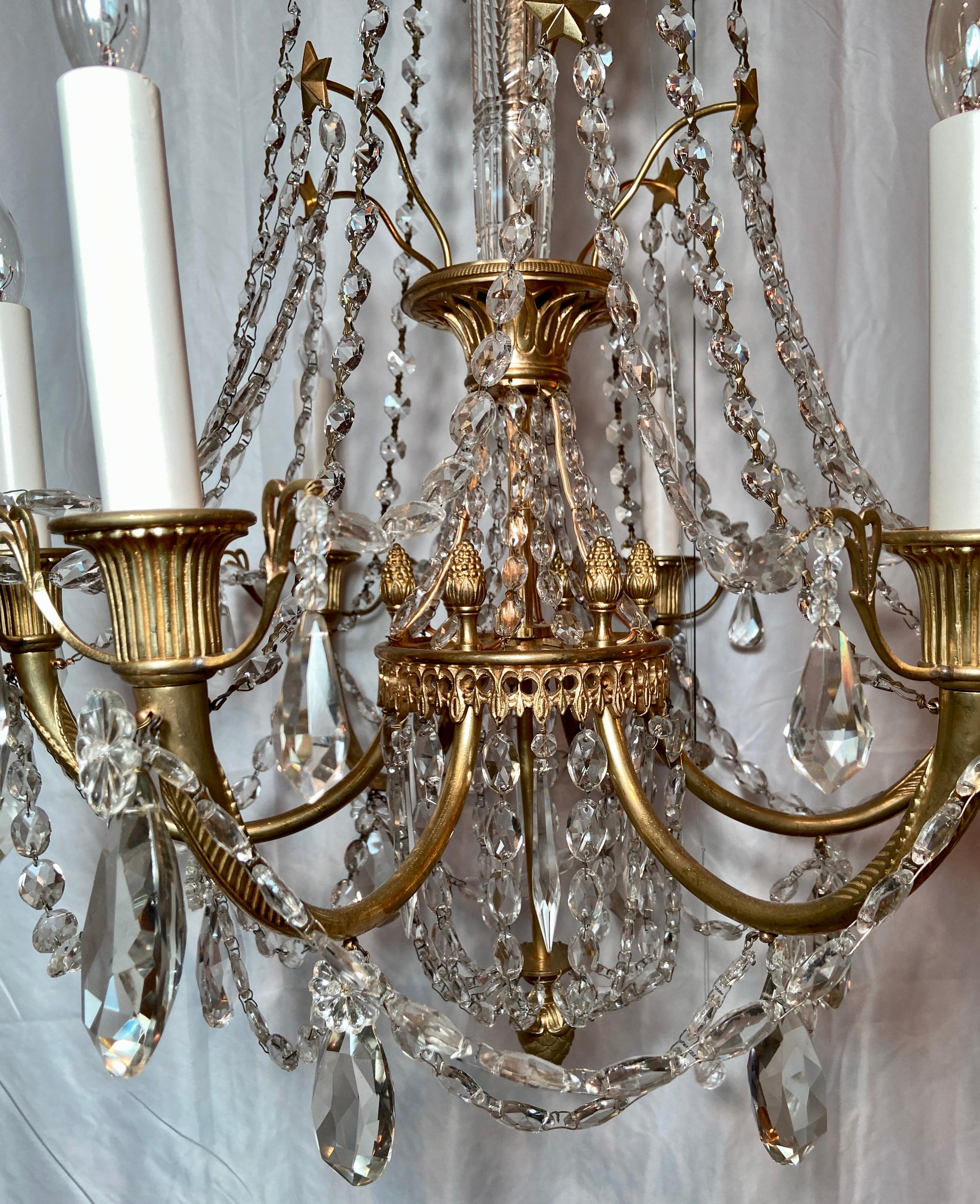 Antique French Louis XVI Crystal and Gold Bronze Chandelier, circa 1890 For Sale 1