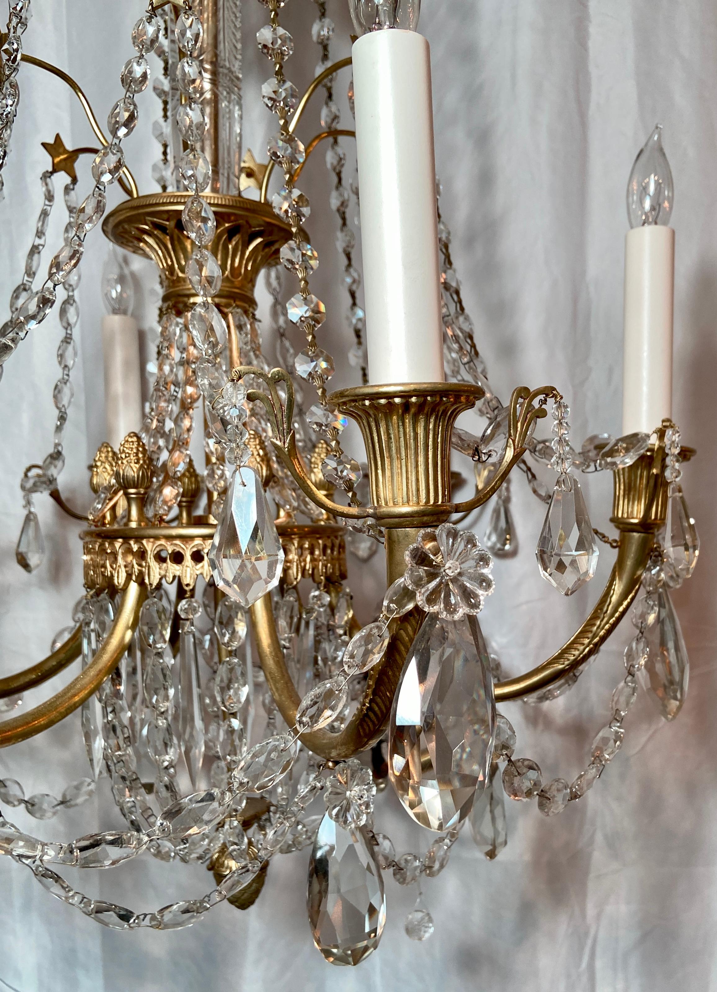 Antique French Louis XVI Crystal and Gold Bronze Chandelier, circa 1890 For Sale 2