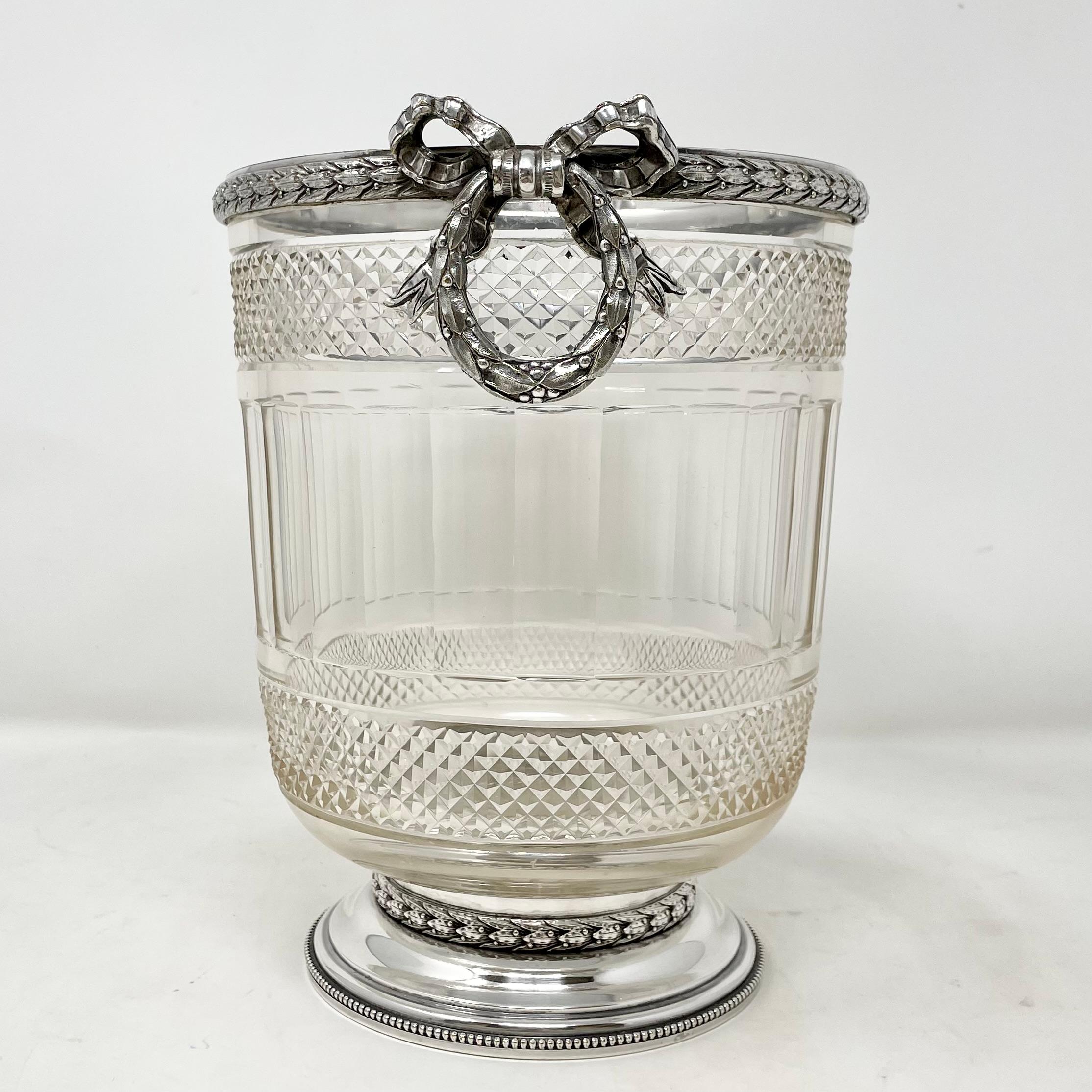 Antique French Louis XVI Cut Crystal & Silvered Bronze Champagne Bucket Ca. 1890 In Good Condition In New Orleans, LA