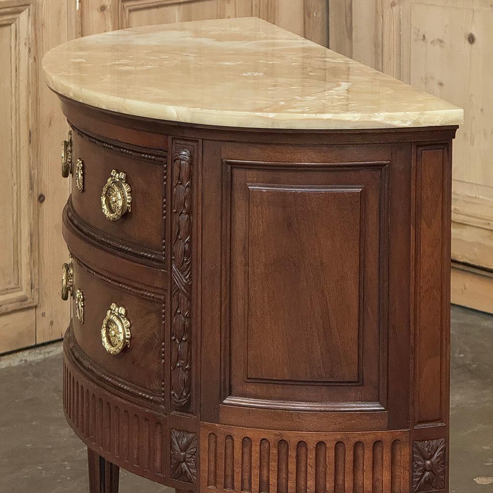 Antique French Louis XVI Demilune Commode with Onyx Top For Sale 6