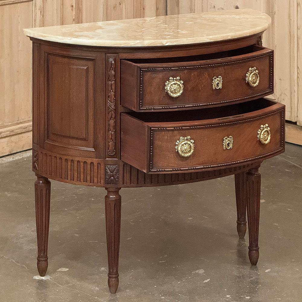 Antique French Louis XVI Demilune Commode with Onyx Top For Sale 8