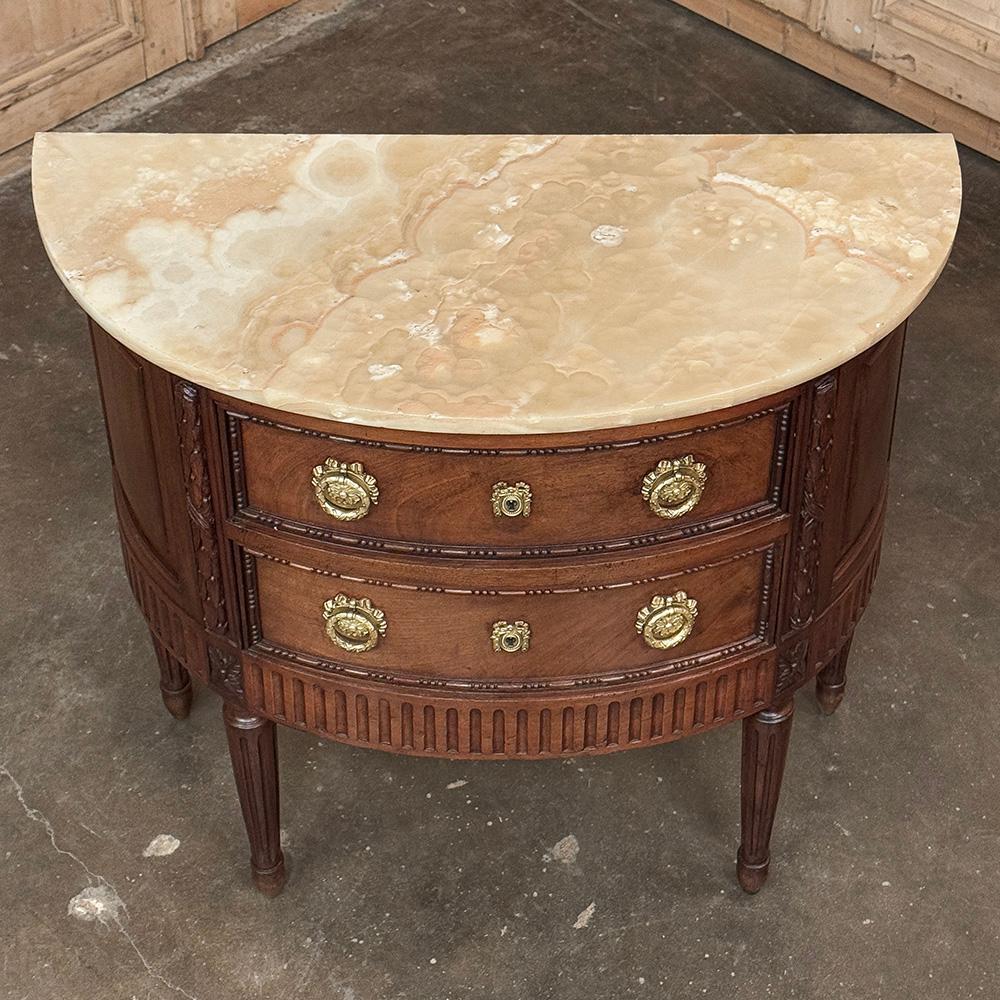 Antique French Louis XVI Demilune Commode with Onyx Top For Sale 9