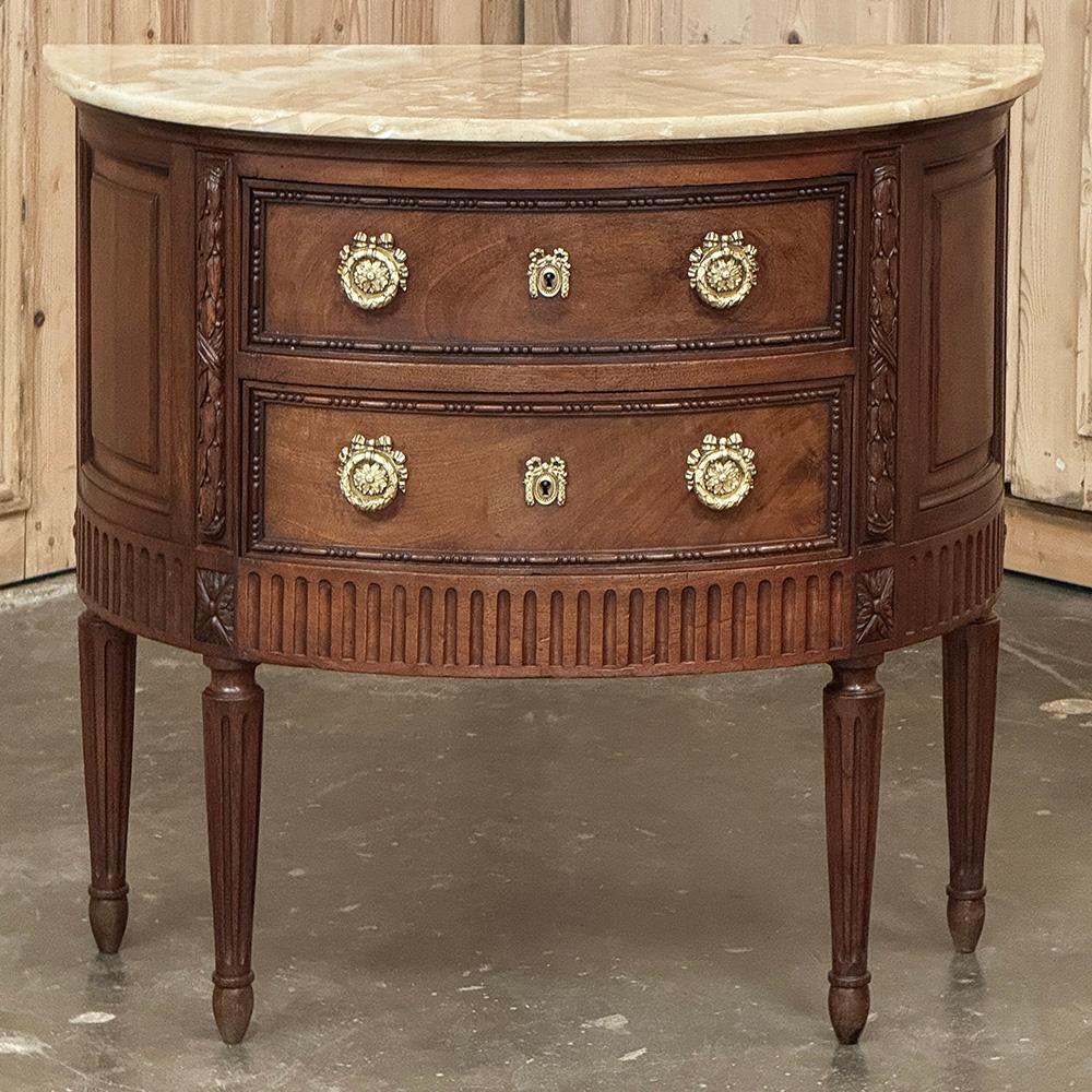 Antique French Louis XVI Demilune Commode with Onyx Top In Good Condition For Sale In Dallas, TX