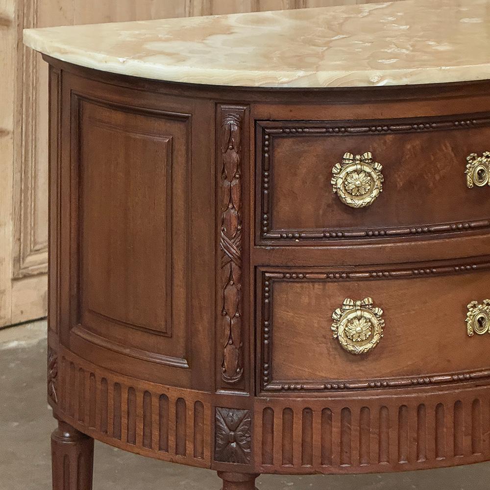 20th Century Antique French Louis XVI Demilune Commode with Onyx Top For Sale