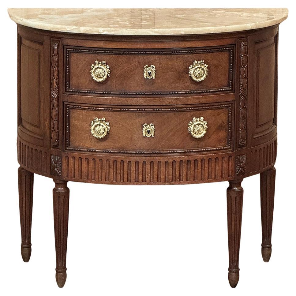 Antique French Louis XVI Demilune Commode with Onyx Top For Sale