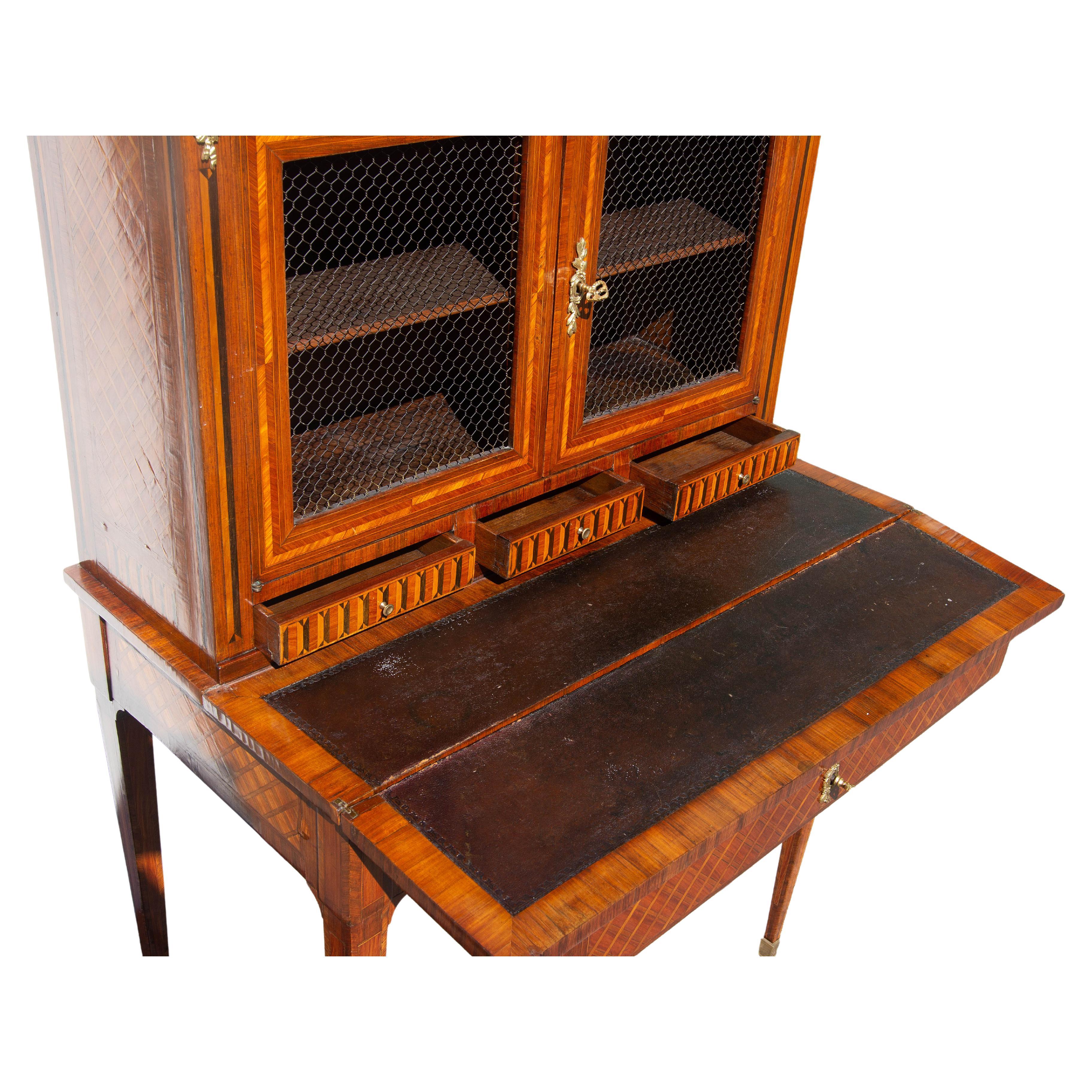 Antique French Louis XVI Desk Cabinet Fine Kingwood Parquetry  For Sale 1