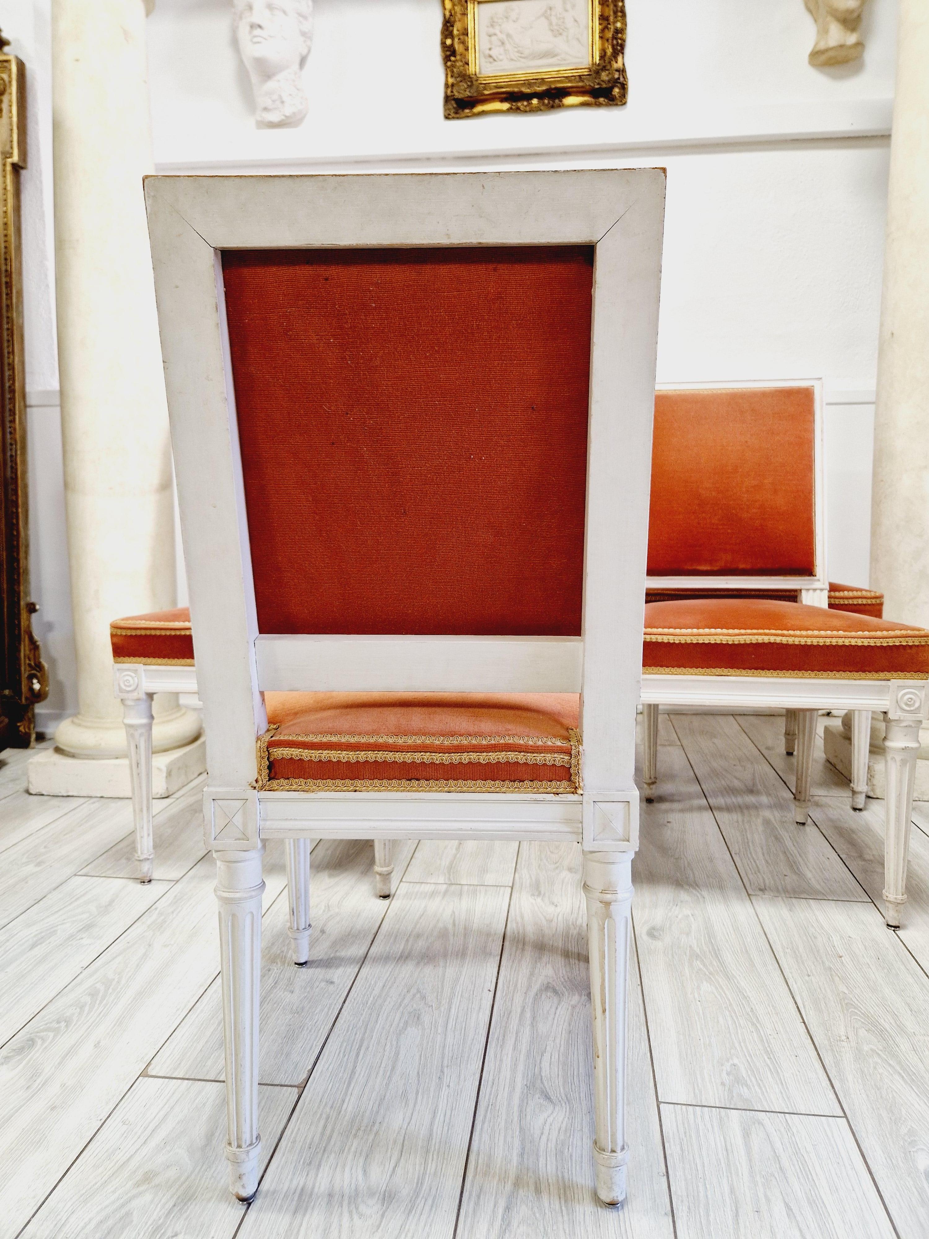 
Add an elegant touch to your dining room with this set of six antique French dining chairs. Crafted from solid wood, these chairs boast a square shape and feature intricate carvings that add a touch of sophistication to any space. The padded seats