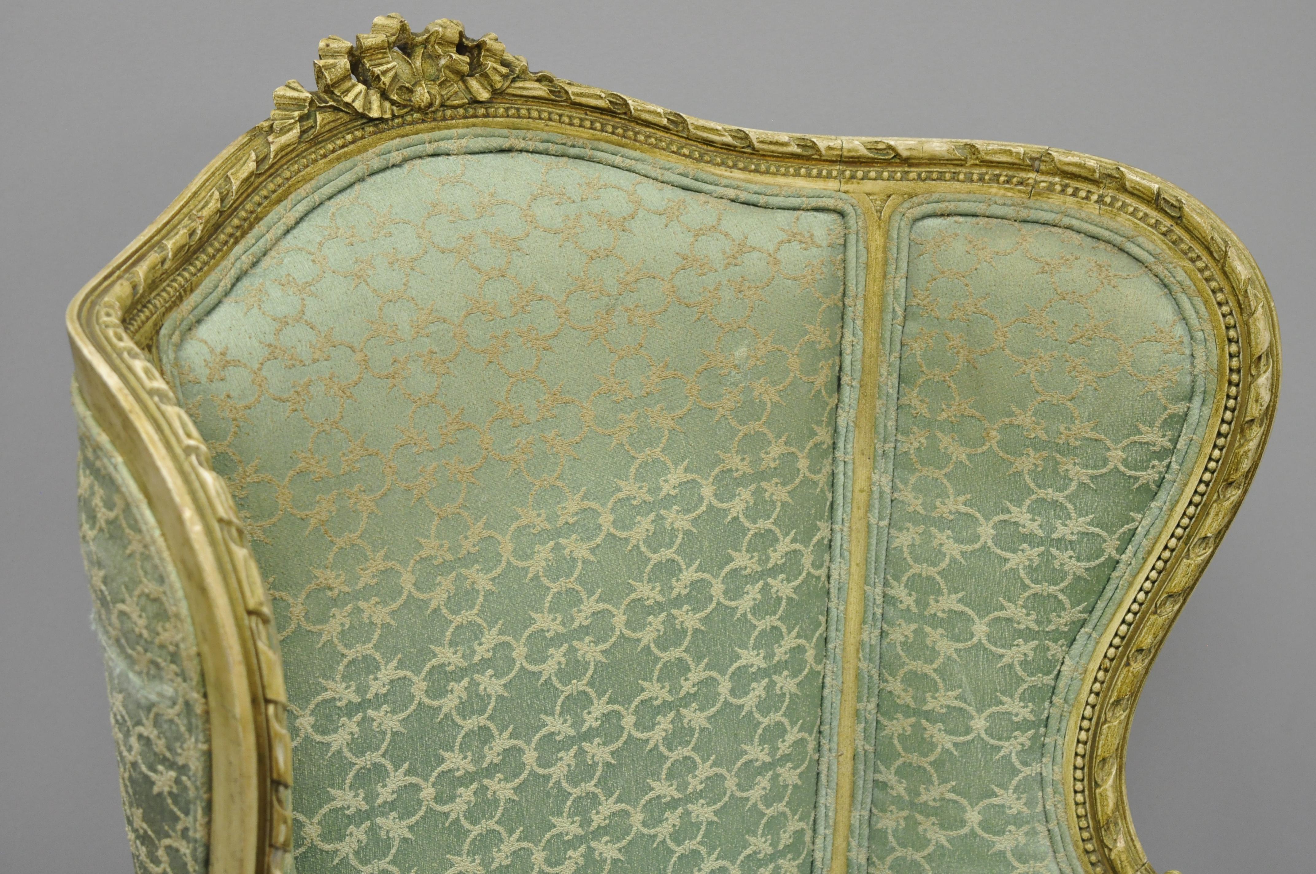 Antique French Louis XVI Distress Painted Cream Bergère Chair Armchair 2