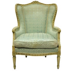 Antique French Louis XVI Distress Painted Cream Bergère Chair Armchair