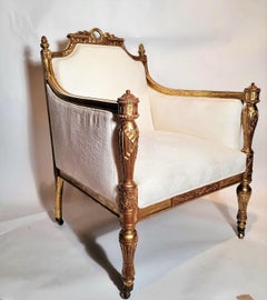 Antique French Louis XVI Finely Carved Gold Leaf Arm Chair circa 1880-1890