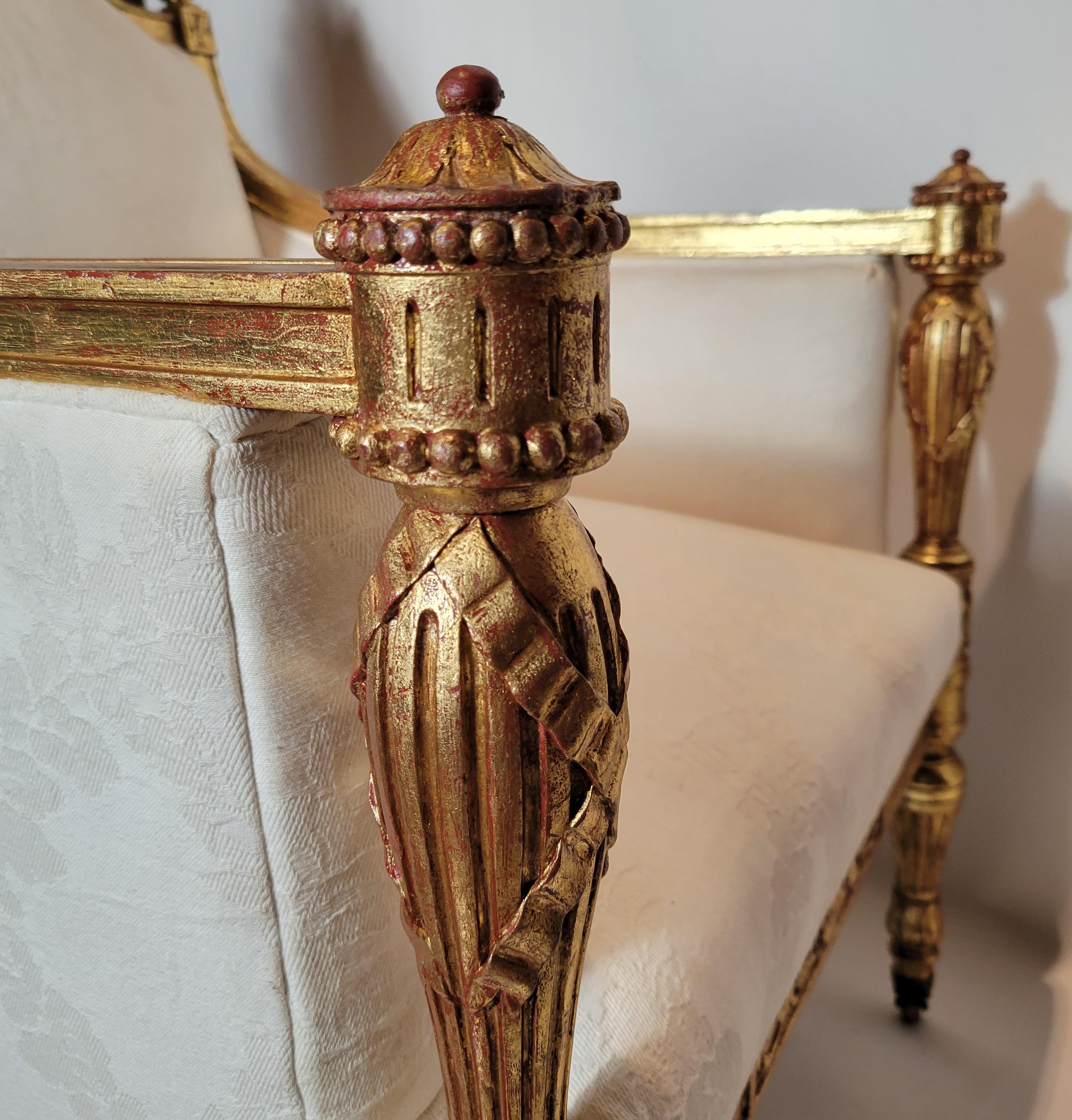 Antique French Louis XVI Finely Carved Gold Leaf Arm Chair circa 1880-1890 For Sale 2
