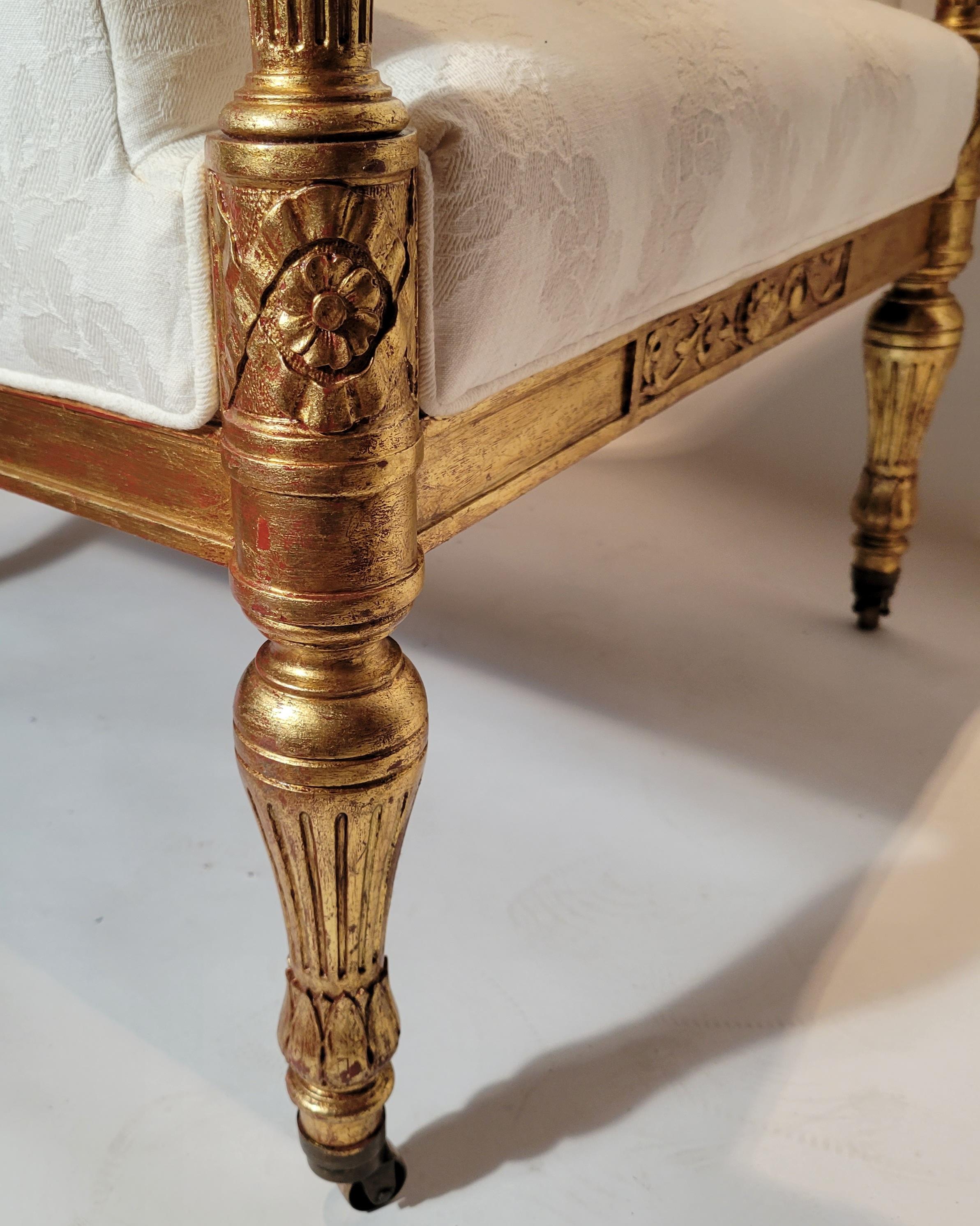 Antique French Louis XVI Finely Carved Gold Leaf Arm Chair circa 1880-1890 For Sale 3