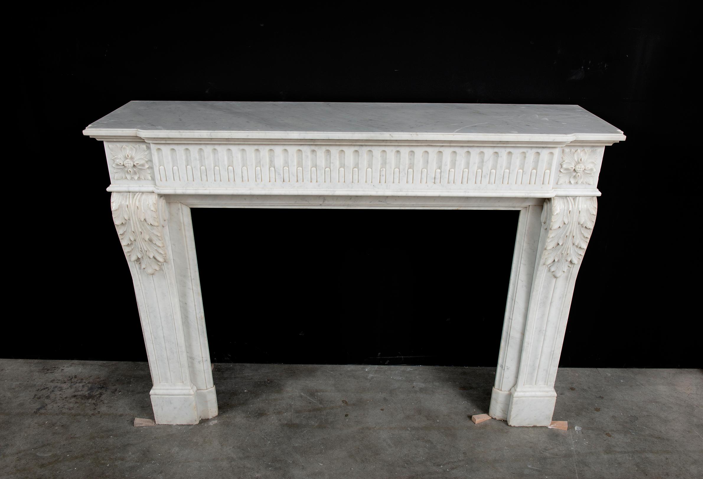 Hand-Carved Antique French Louis XVI Fireplace Mantel