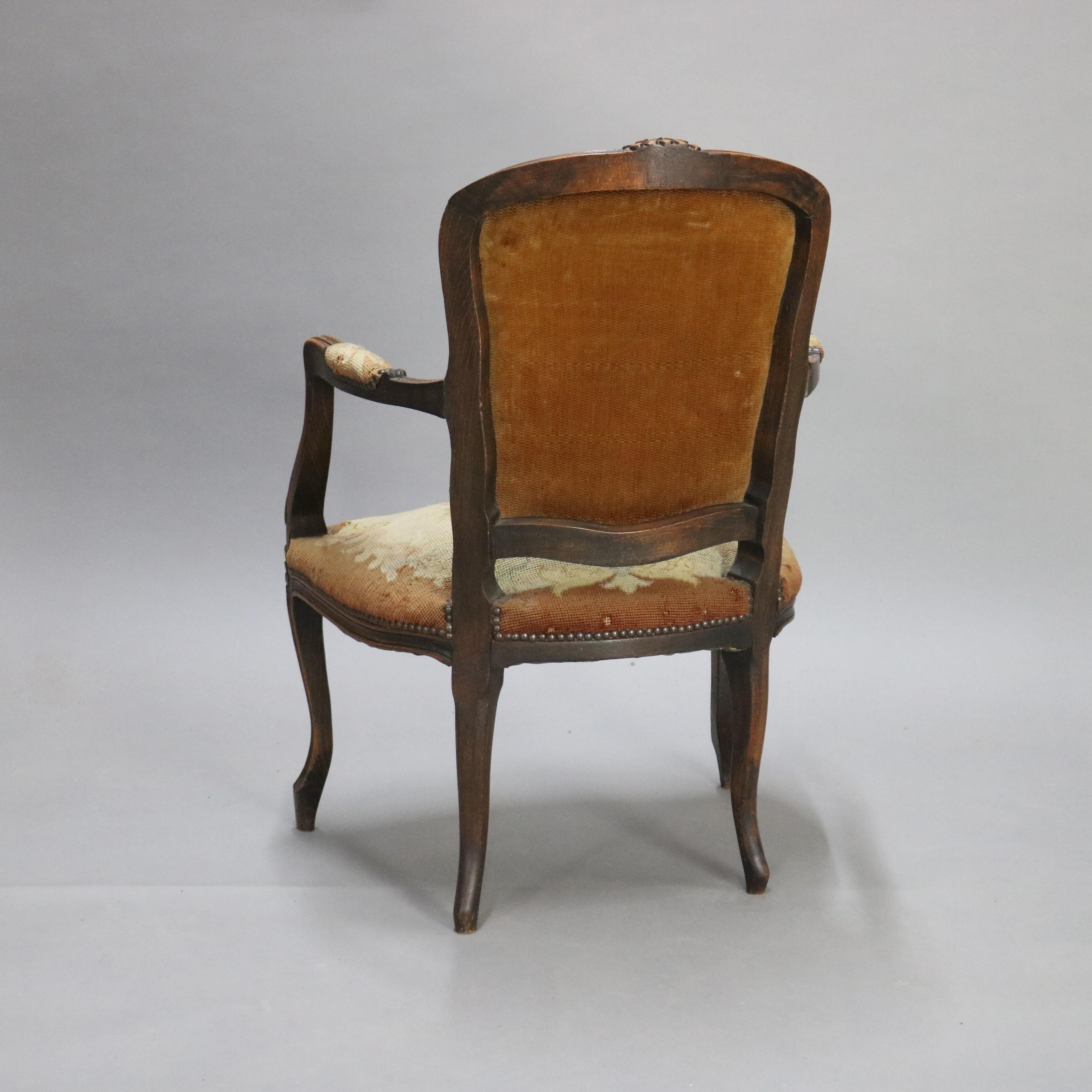 19th Century Antique French Louis XVI Fruitwood and Needlepoint Fauteuil Armchair, circa 1890