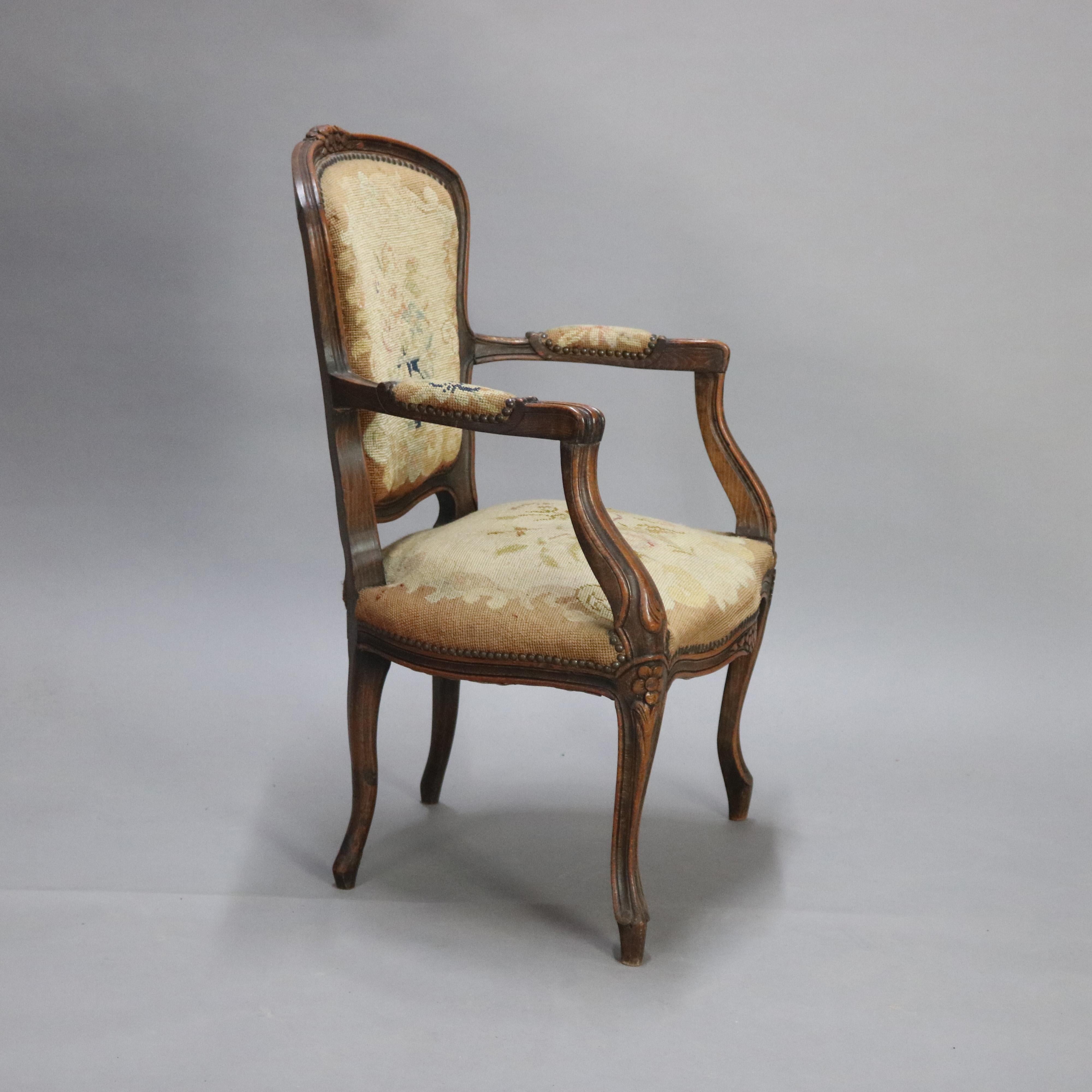 Upholstery Antique French Louis XVI Fruitwood and Needlepoint Fauteuil Armchair, circa 1890