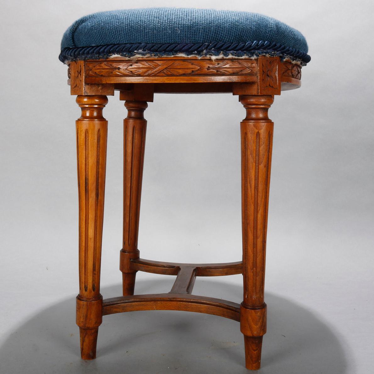 Antique French Louis XVI Fruitwood and Needlepoint Stool, 19th Century In Good Condition In Big Flats, NY