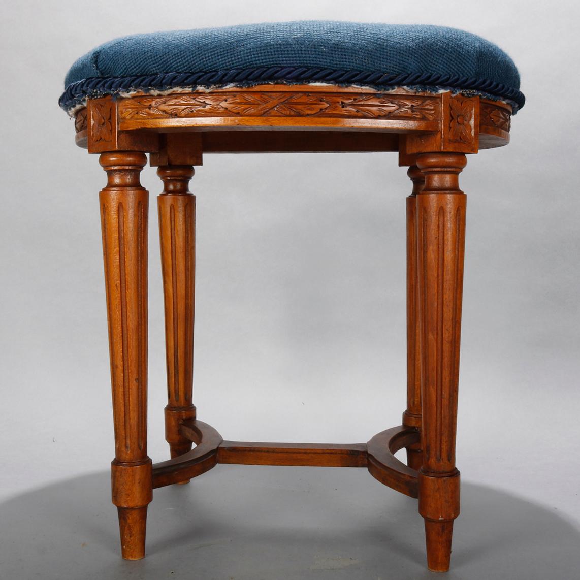 Fabric Antique French Louis XVI Fruitwood and Needlepoint Stool, 19th Century