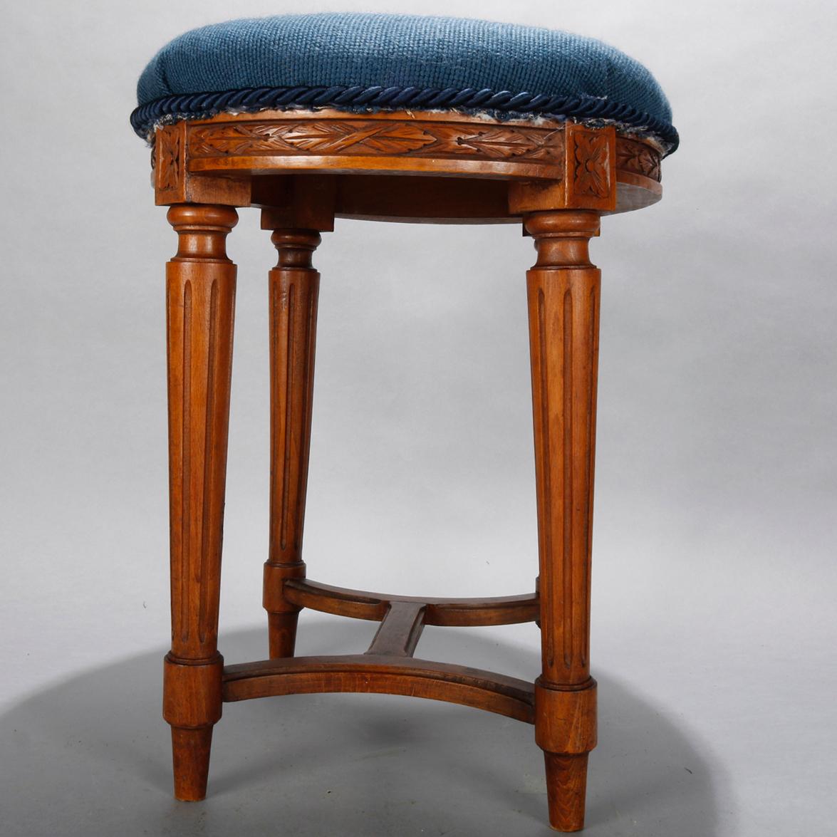 Antique French Louis XVI Fruitwood and Needlepoint Stool, 19th Century 1