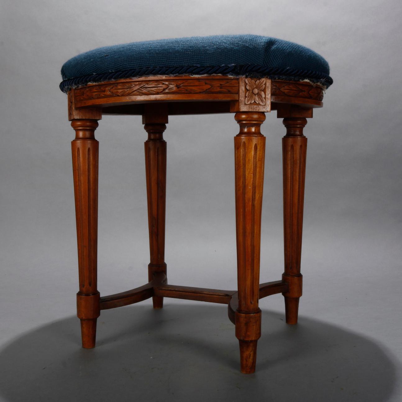 Antique French Louis XVI Fruitwood and Needlepoint Stool, 19th Century 2