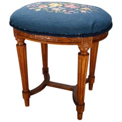 Antique French Louis XVI Fruitwood and Needlepoint Stool, 19th Century