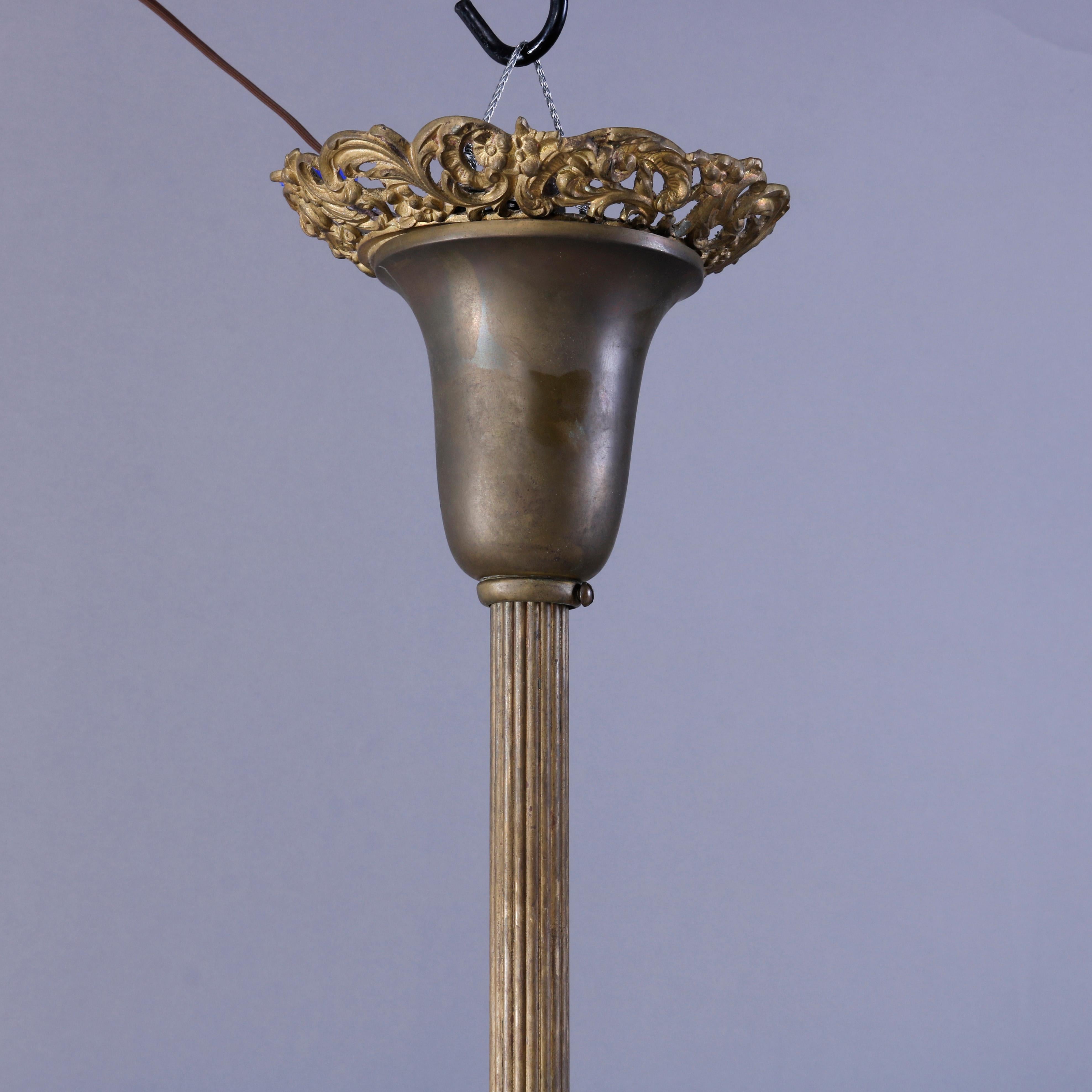 Antique French Louis XVI Gas & Electric Brass & Bronze Chandelier, c1880 5