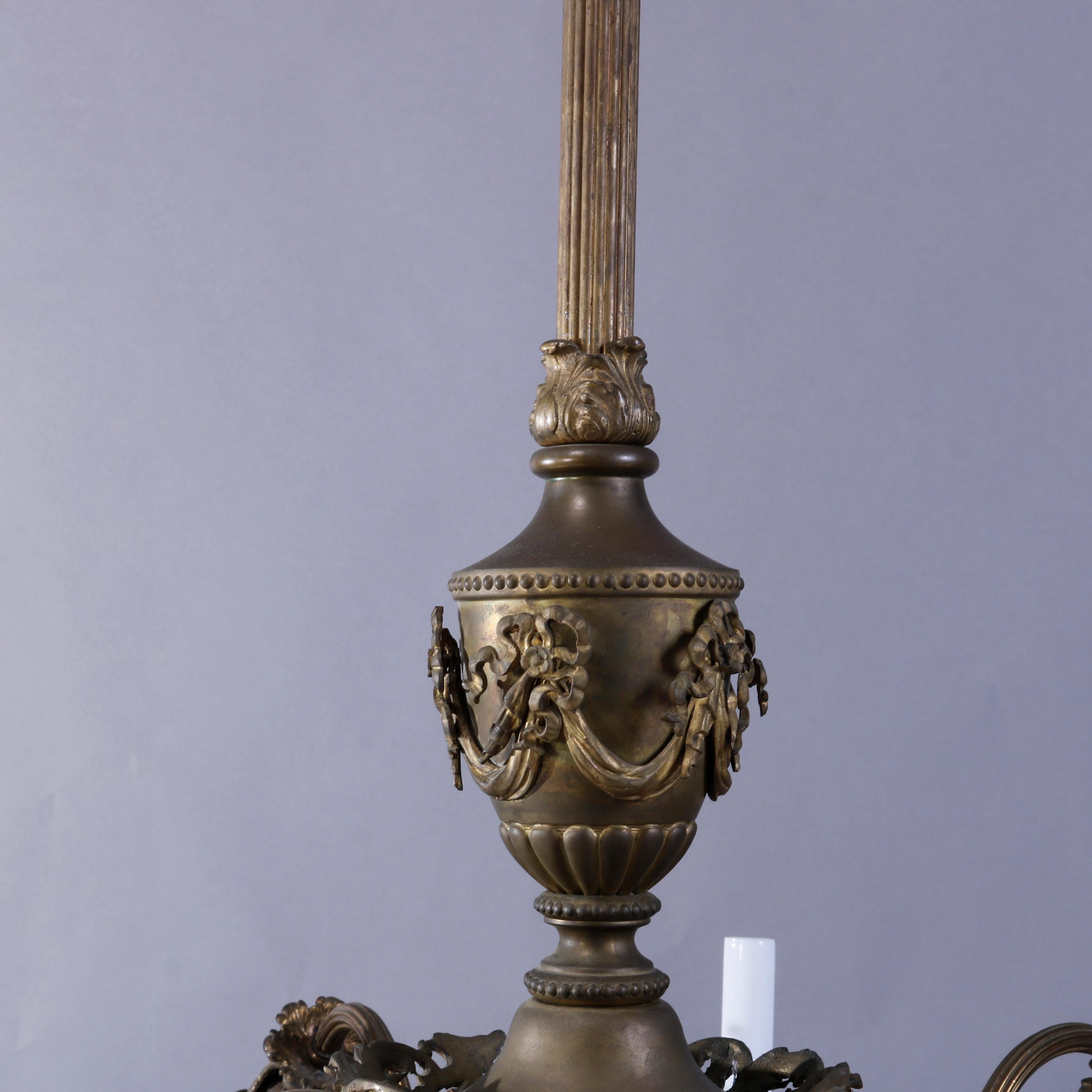 Antique French Louis XVI Gas & Electric Brass & Bronze Chandelier, c1880 3
