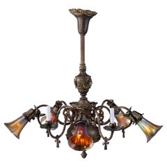 Antique French Louis XVI Gas & Electric Brass & Bronze Chandelier, c1880