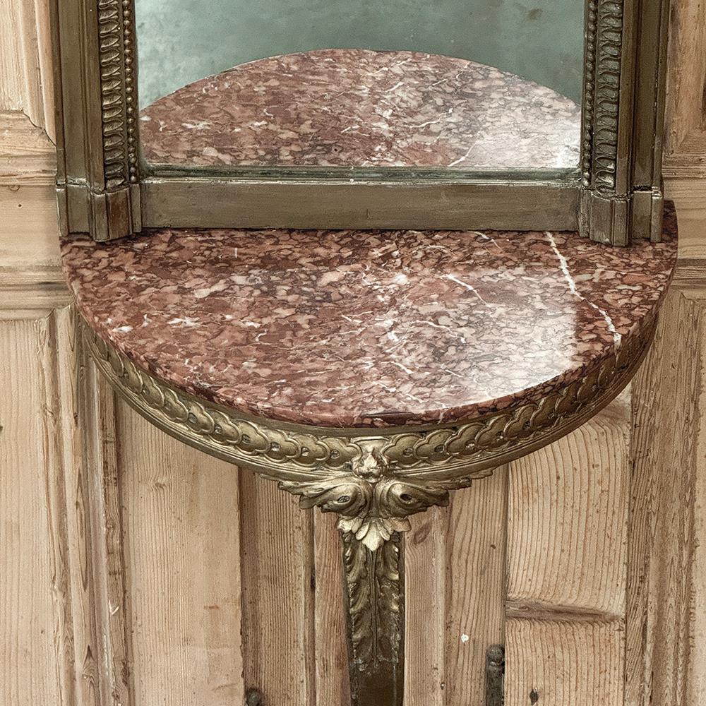 Antique French Louis XVI Gilded Marble Top Console with Trumeau For Sale 10