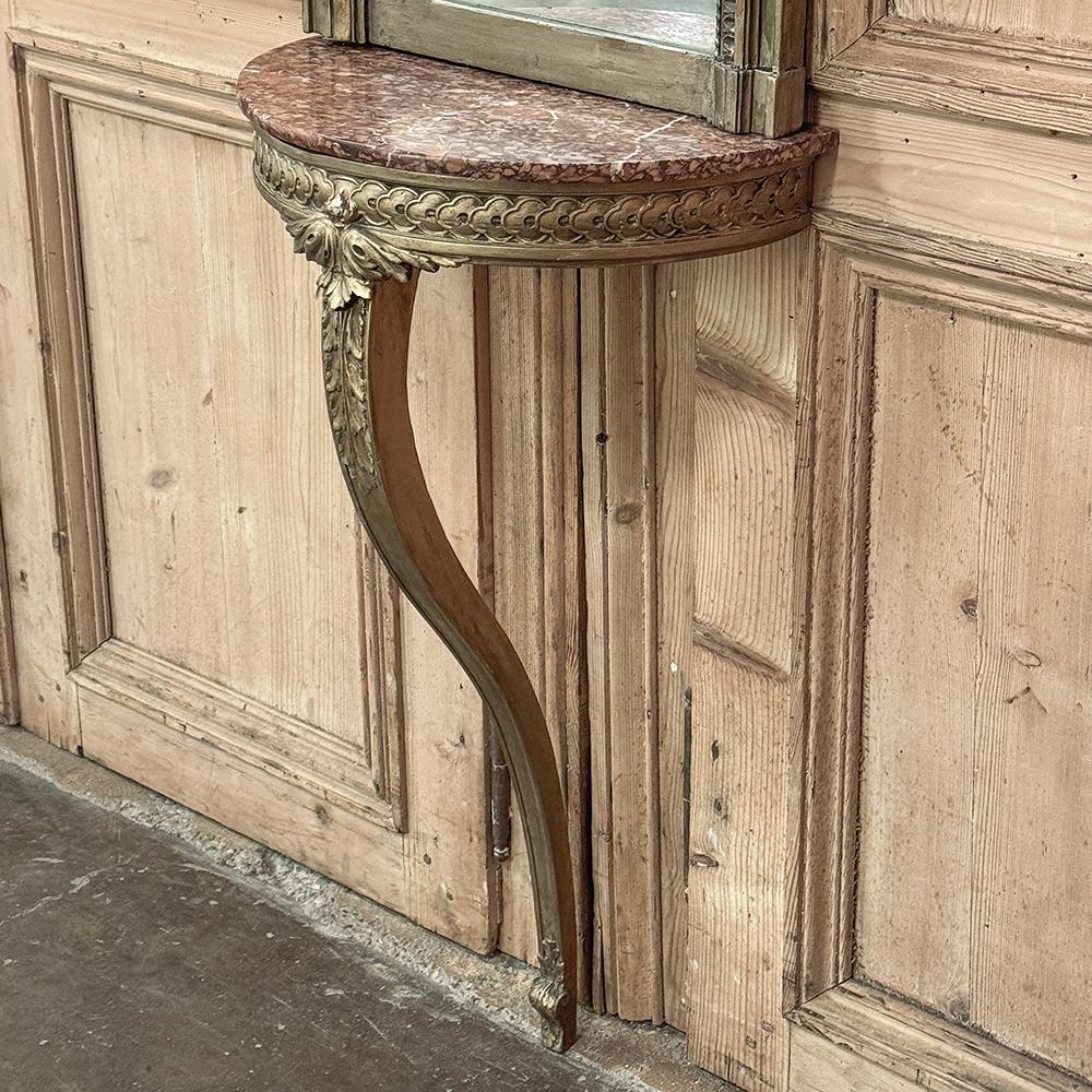 Antique French Louis XVI Gilded Marble Top Console with Trumeau For Sale 13