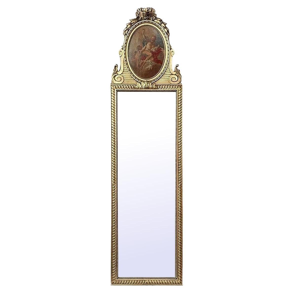 Antique French Louis XVI Gilded Trumeau Mirror