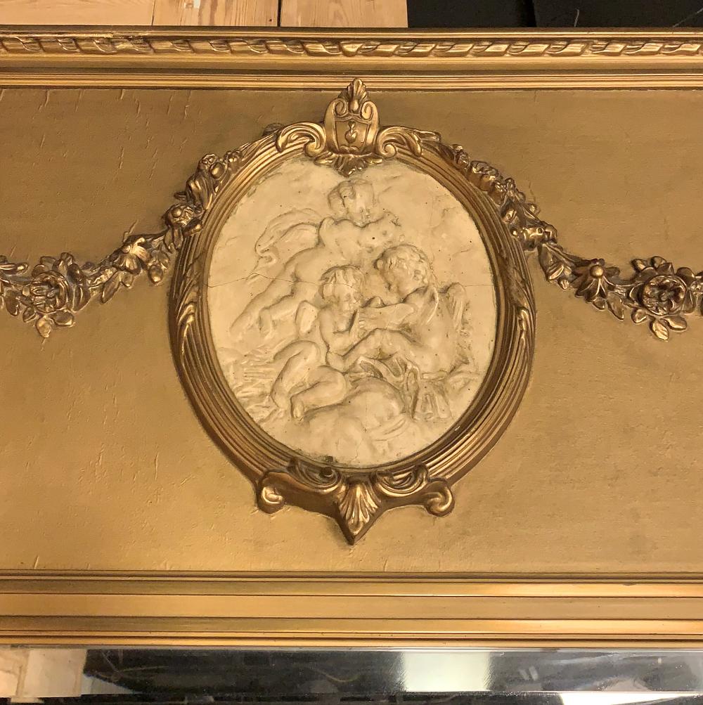 Mirror Antique French Louis XVI Gilded Trumeau with Cameo For Sale