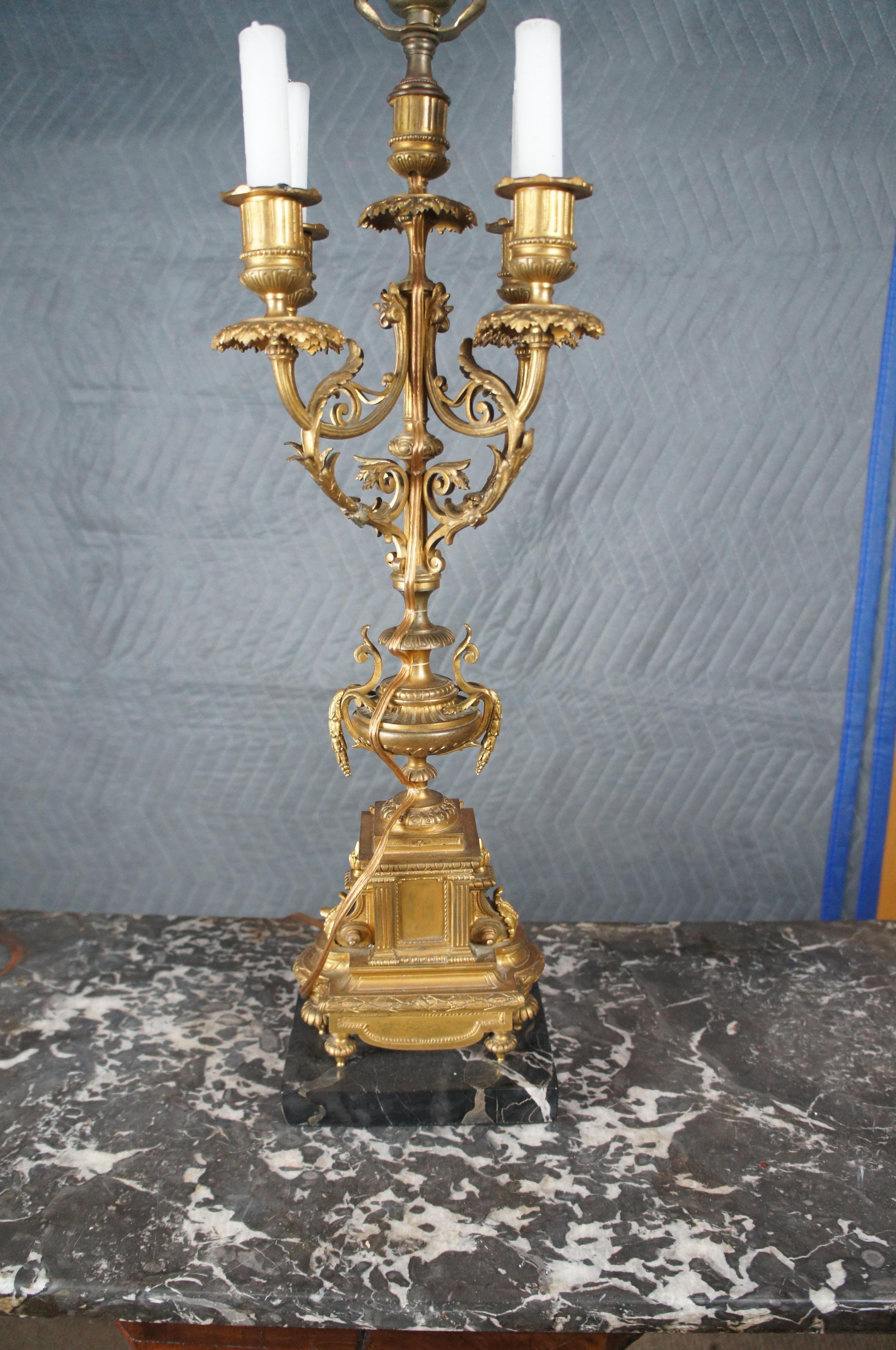 Antique French Louis XVI Gilt Brass Converted 4 Arm Candelabra Table Lamp Light For Sale 8