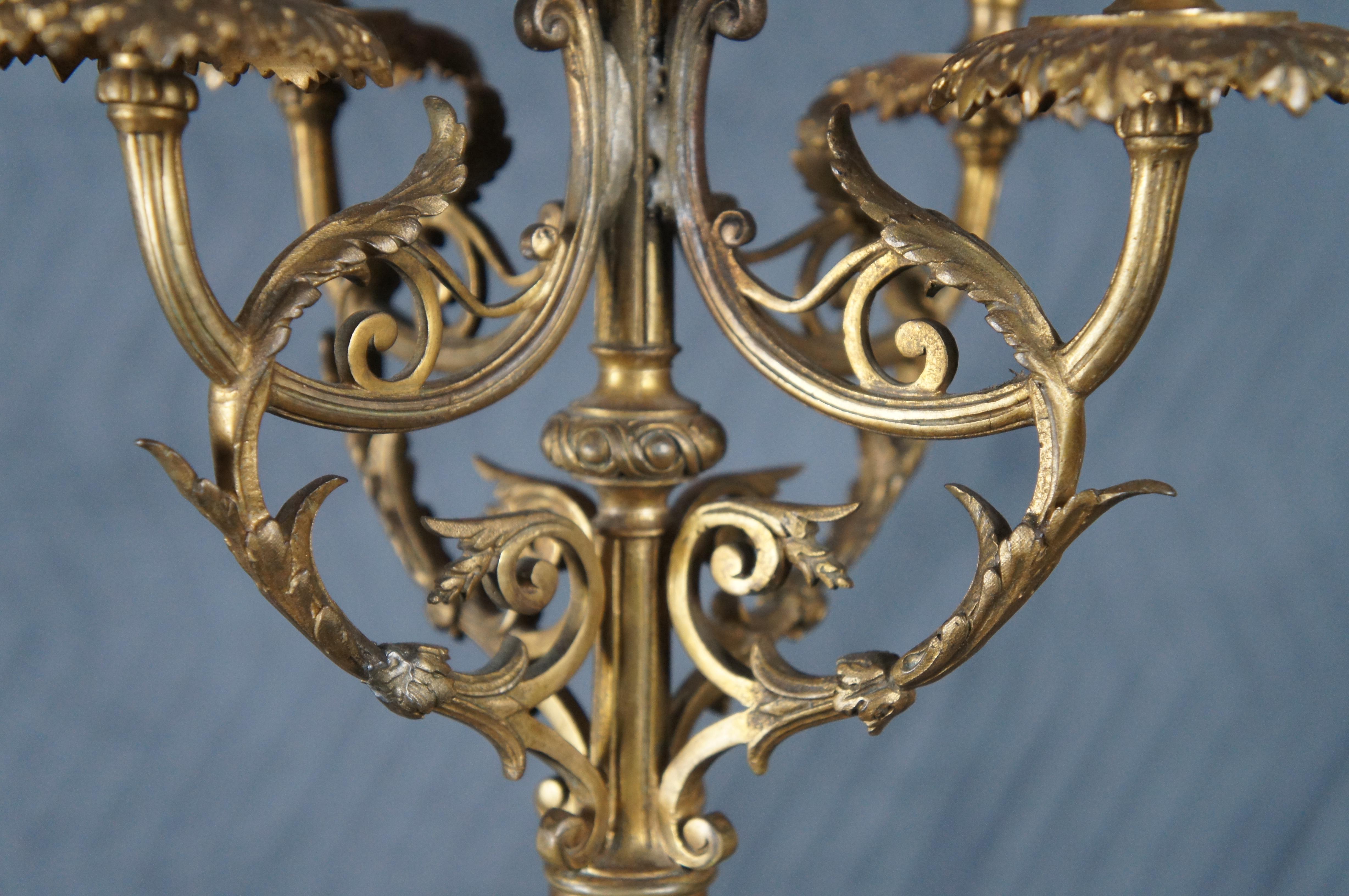 Antique French Louis XVI Gilt Brass Converted 4 Arm Candelabra Table Lamp Light For Sale 2