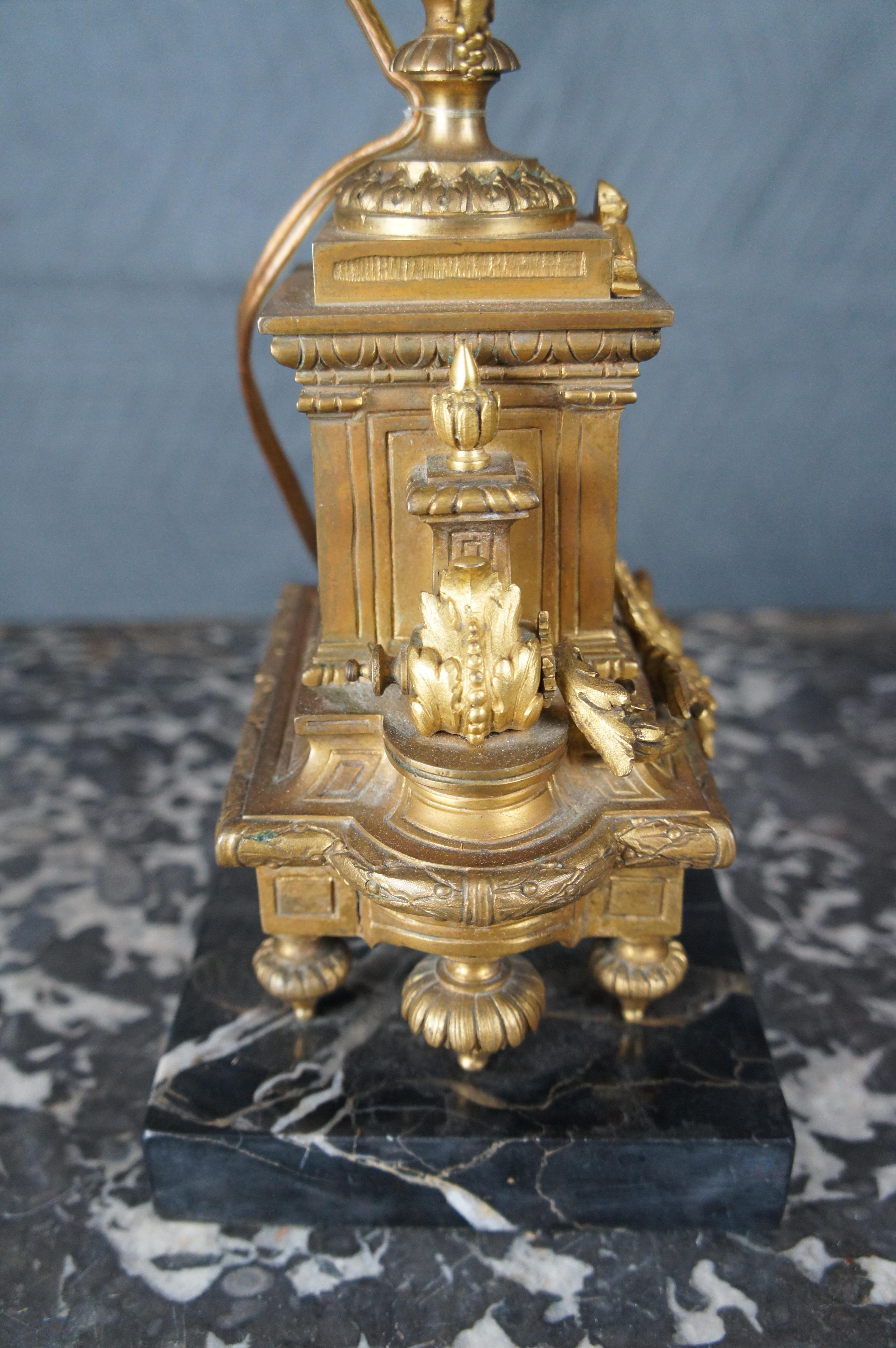 Antique French Louis XVI Gilt Brass Converted 4 Arm Candelabra Table Lamp Light For Sale 5