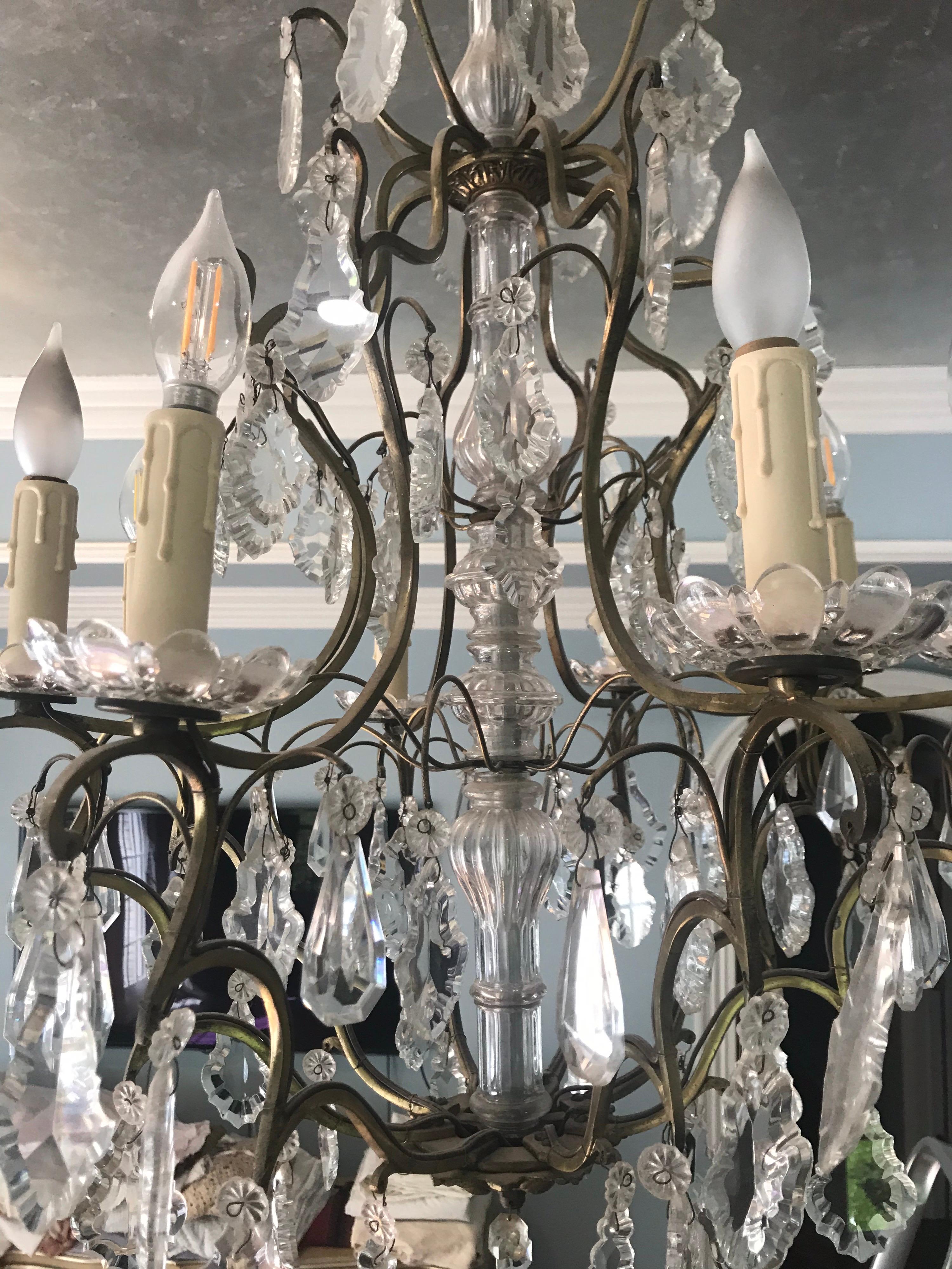 Antique French Louis XVI Gilt Bronze Crystal Chandelier In Good Condition For Sale In Livingston, NJ