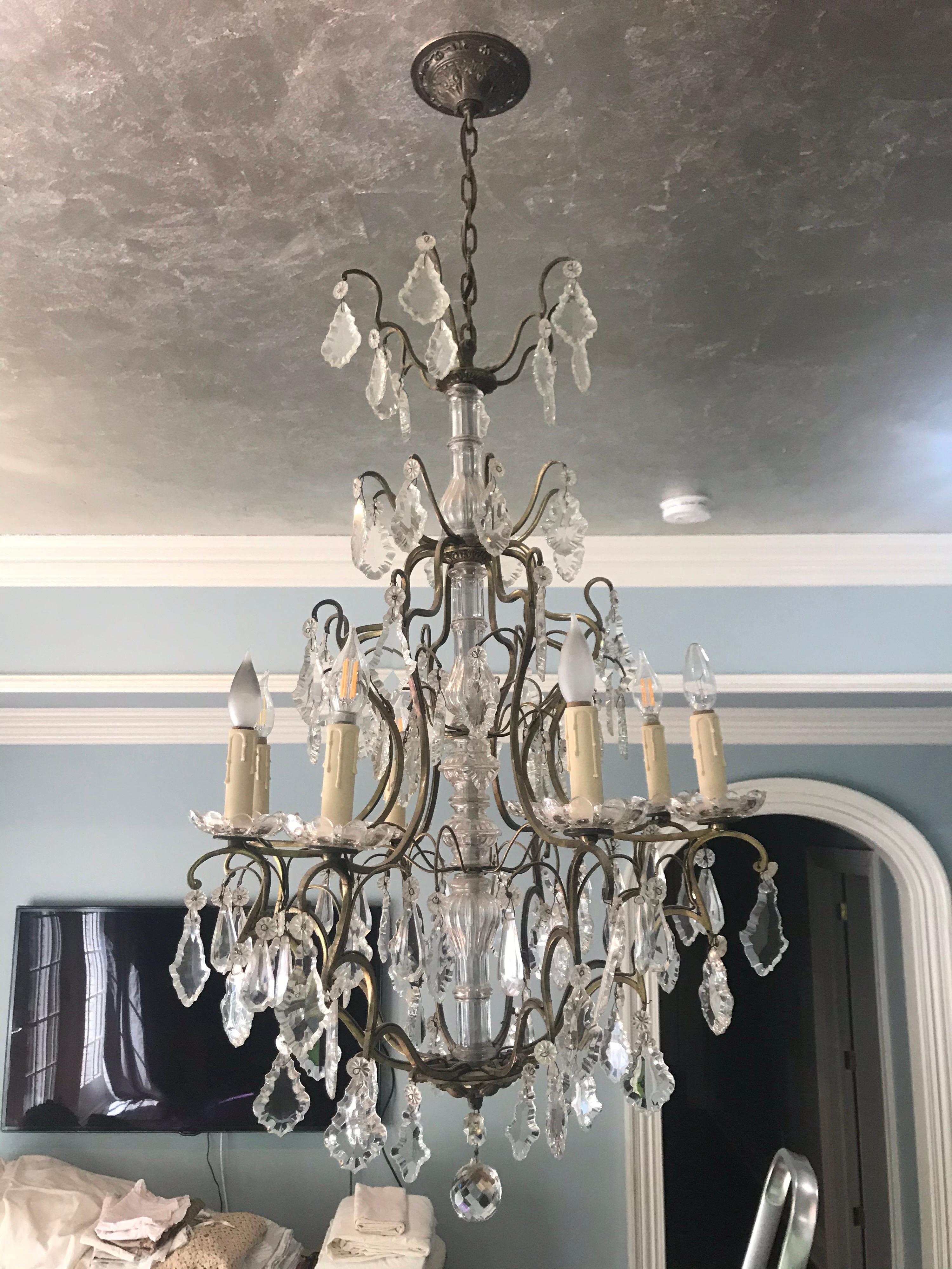 20th Century Antique French Louis XVI Gilt Bronze Crystal Chandelier For Sale