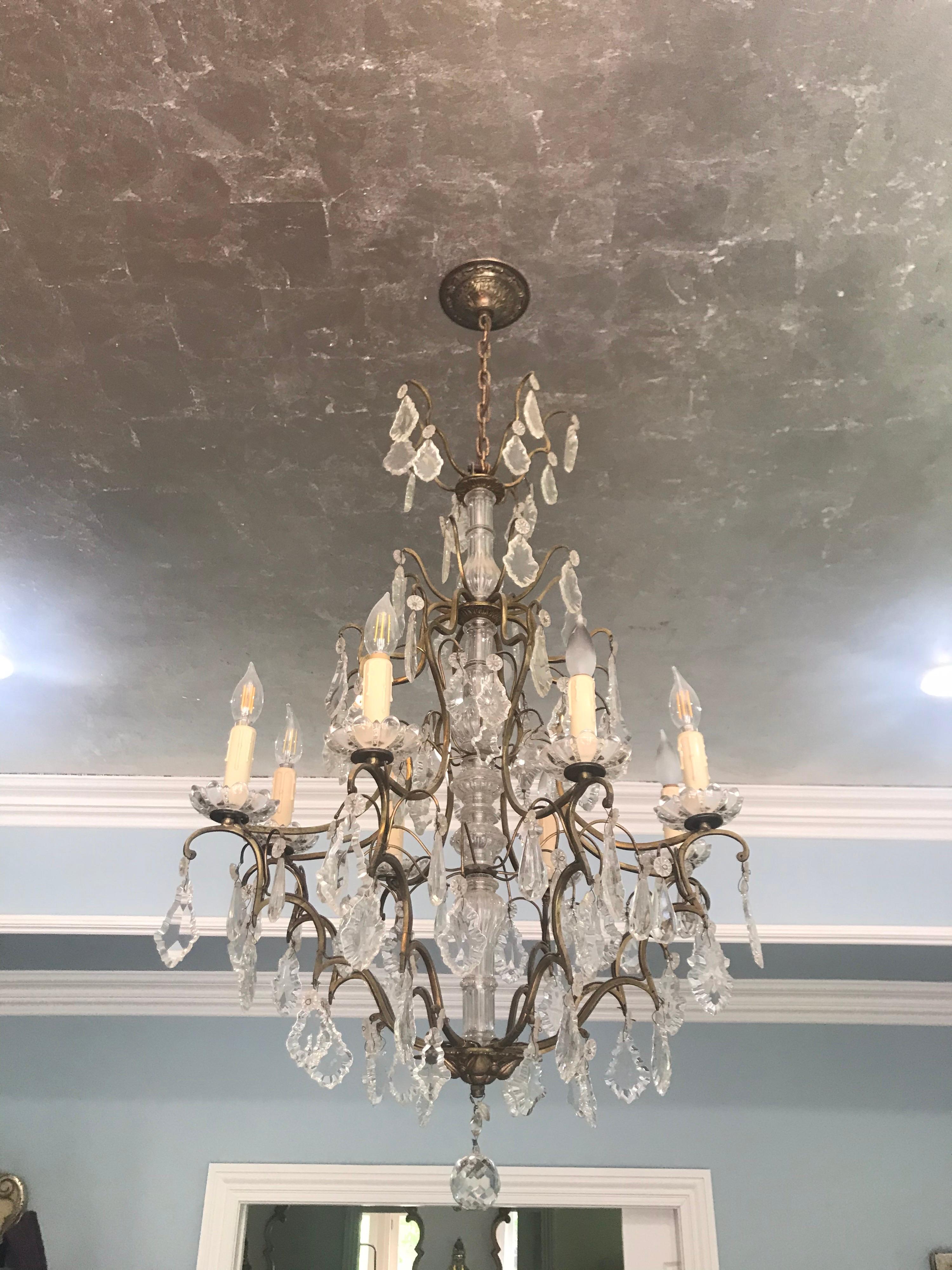 Antique French Louis XVI Gilt Bronze Crystal Chandelier For Sale 1