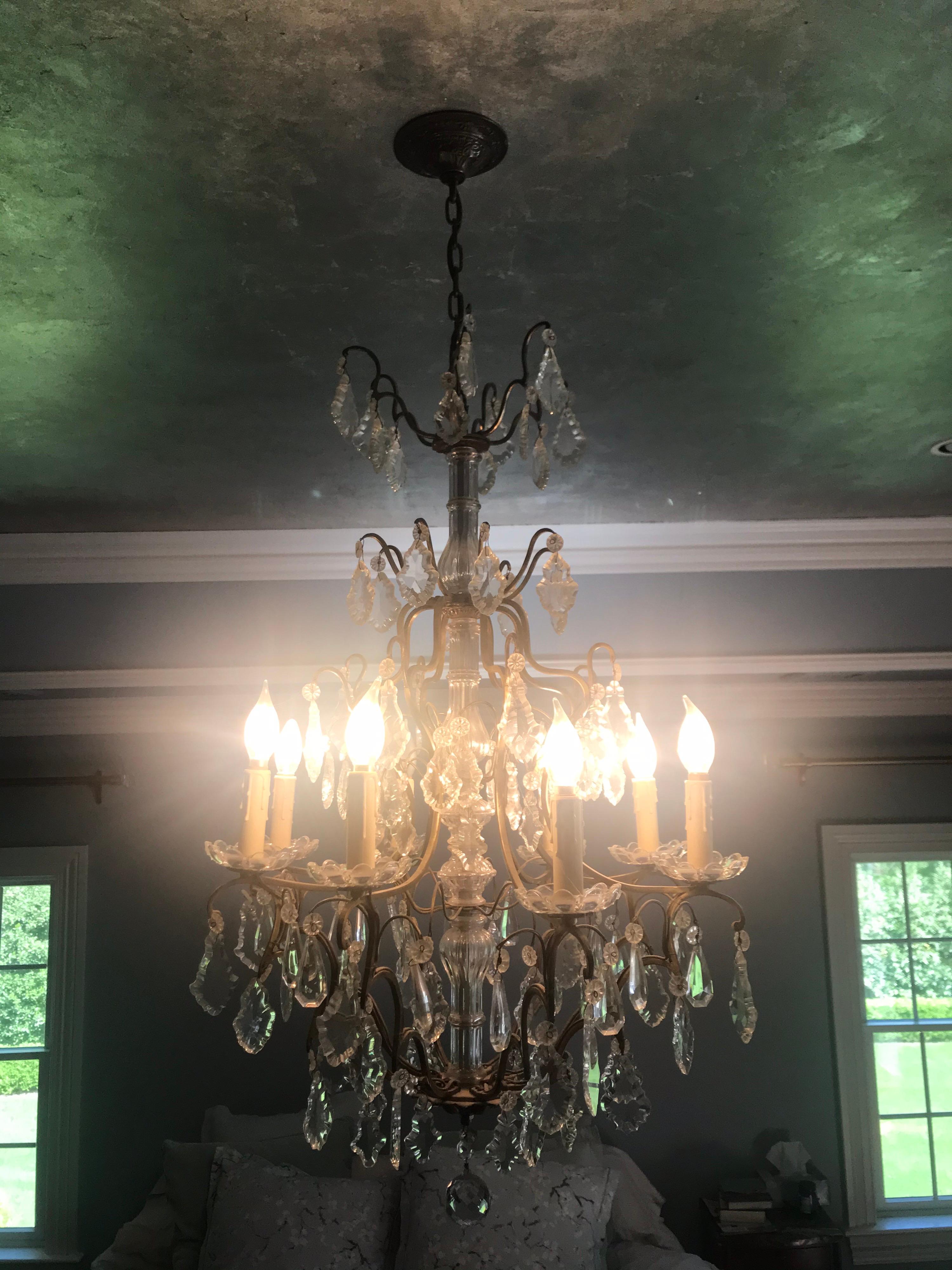 Antique French Louis XVI Gilt Bronze Crystal Chandelier For Sale 3
